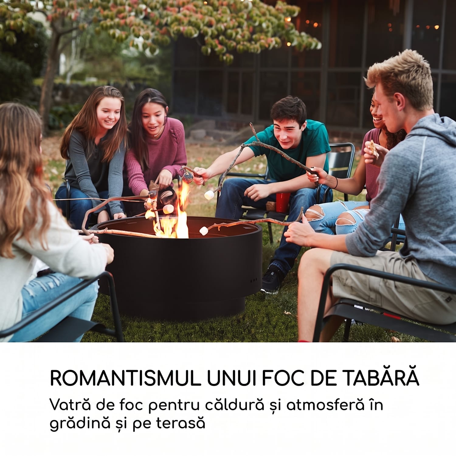 Pompeji, focar cu gratar, Ø60cm, otel Negru