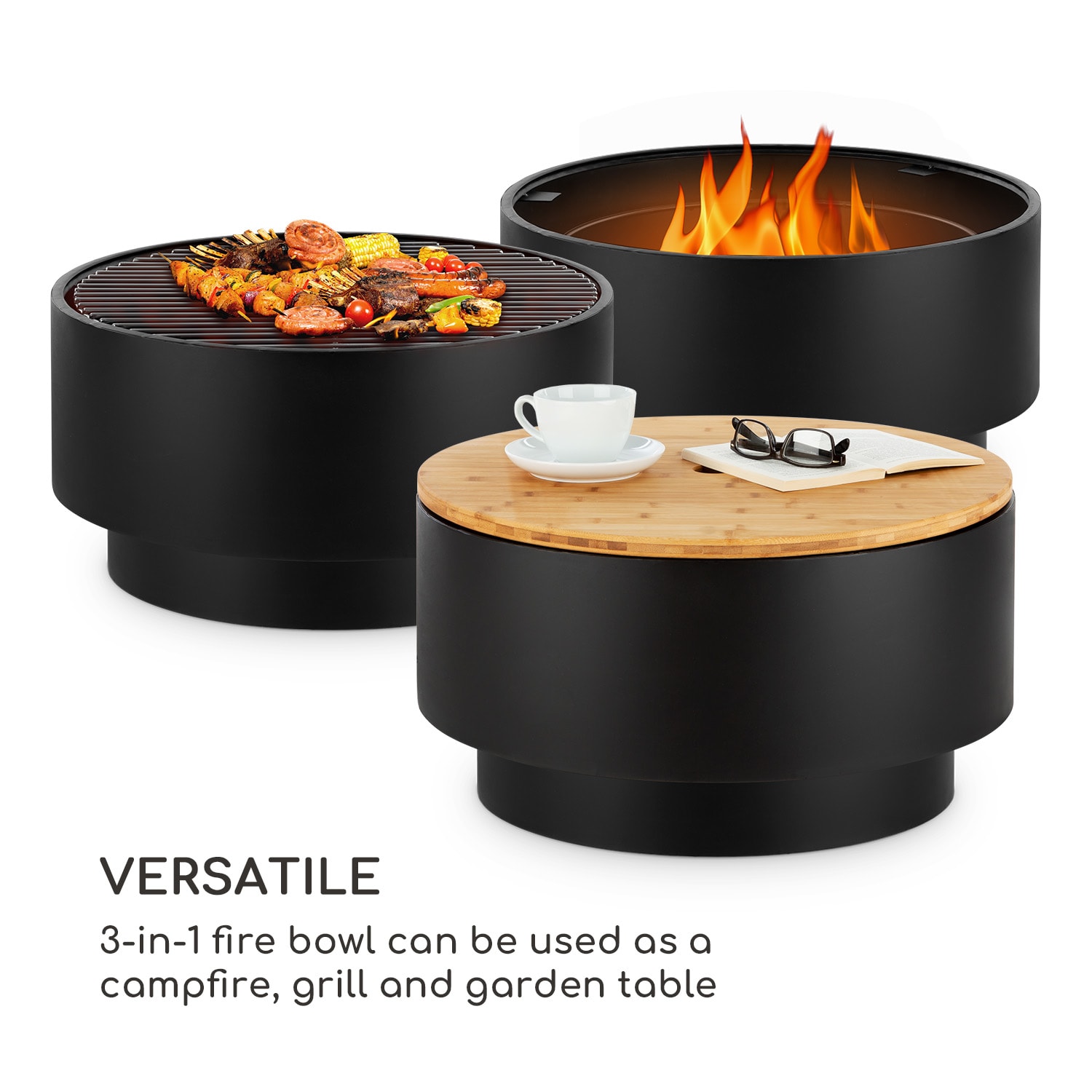 Pompeji, ohniště s grilem, Ø 60 cm, ocel Černá