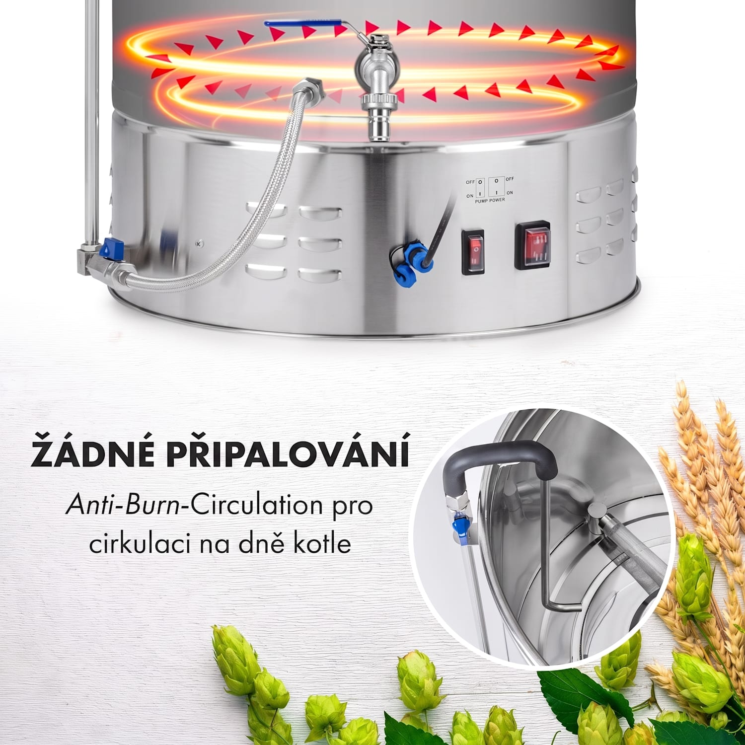 Brauheld Pro, sladový kotel, 3300 W, 70 l, 30-100 °C, oběhové čerpadlo, ušlechtilá ocel 