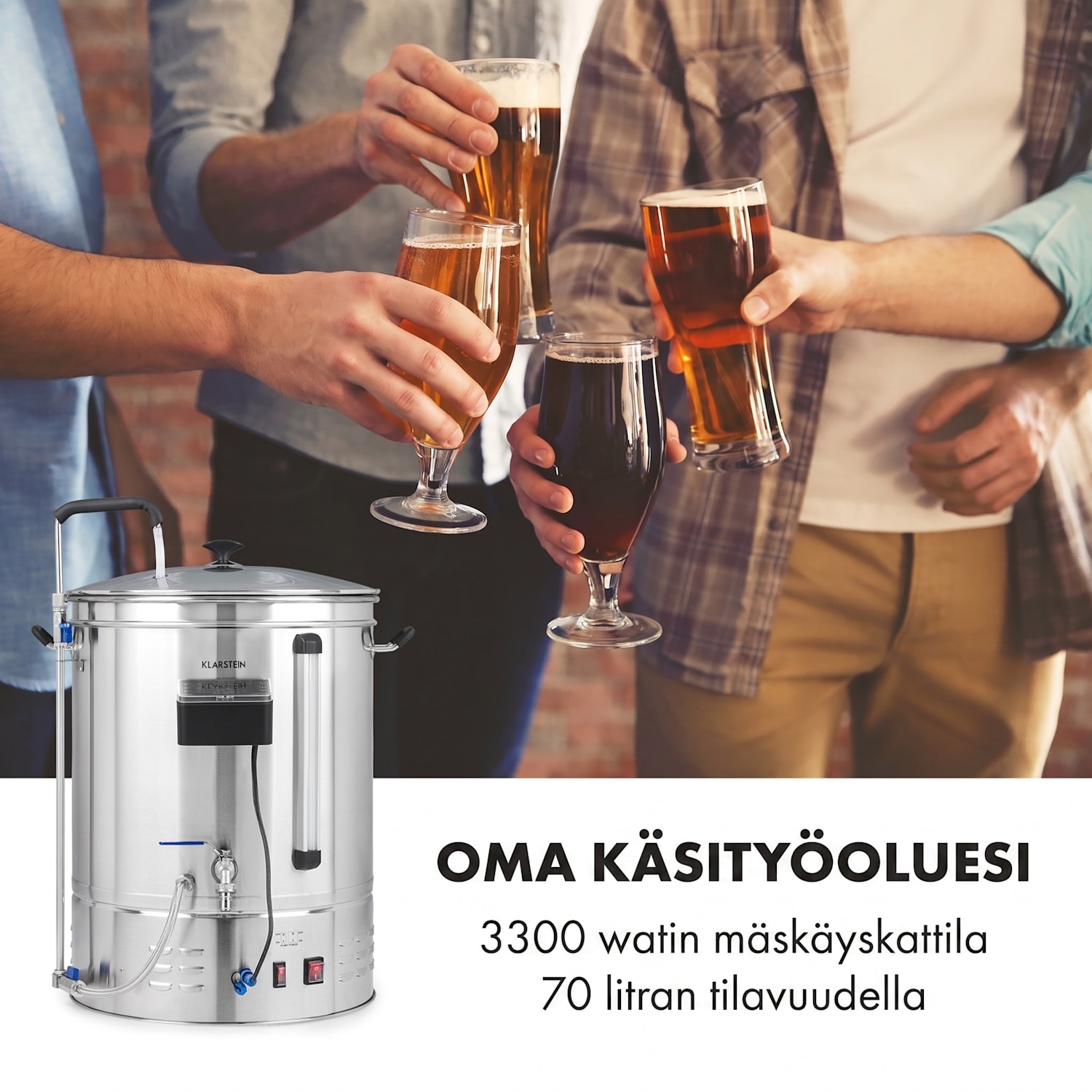 Brauheld Pro, mäskikattila, 3300 W, 45 l, 30–100 °C, sekoituspumppu, ruostumaton teräs 