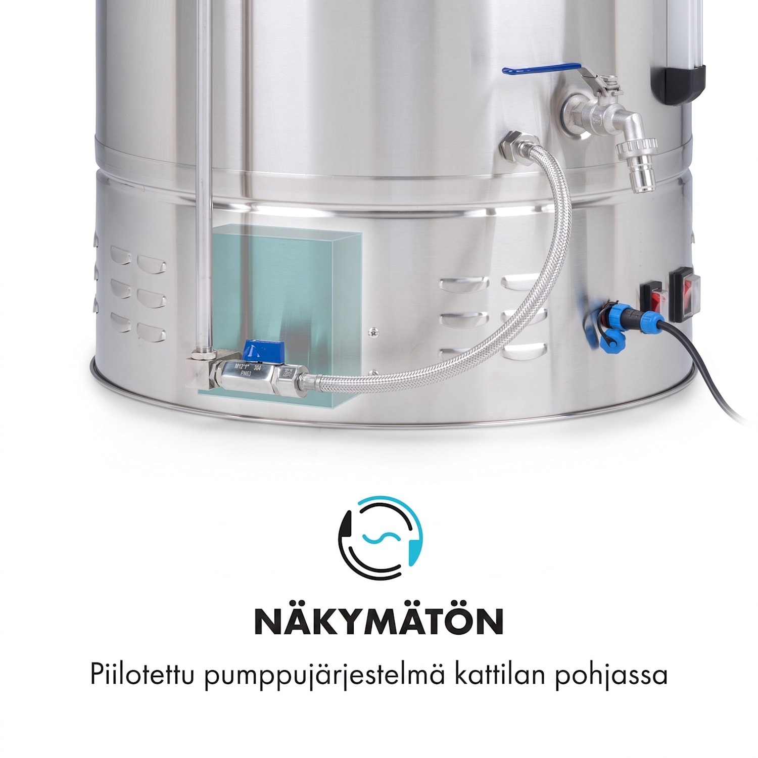 Brauheld Pro, mäskikattila, 3300 W, 45 l, 30–100 °C, sekoituspumppu, ruostumaton teräs 