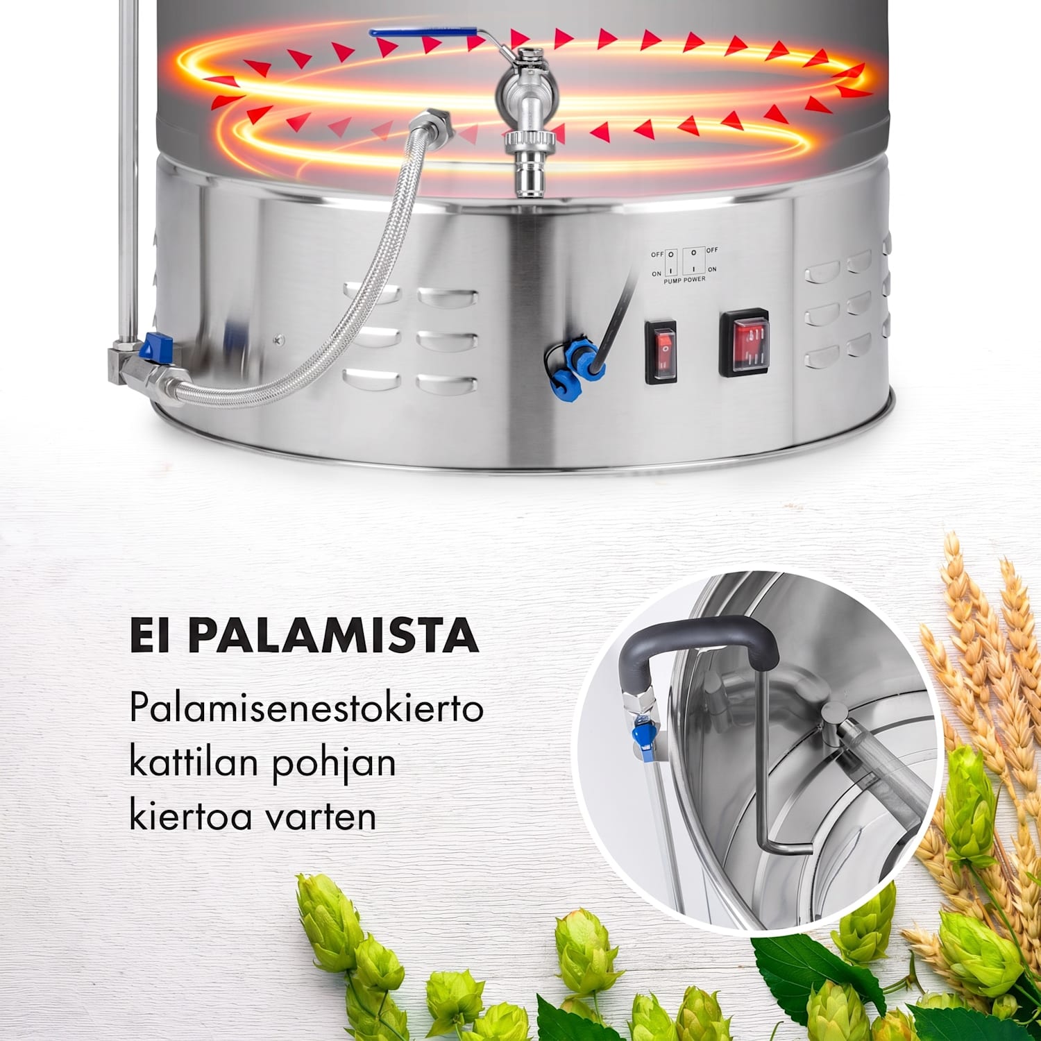 Brauheld Pro, mäskikattila, 3300 W, 45 l, 30–100 °C, sekoituspumppu, ruostumaton teräs 