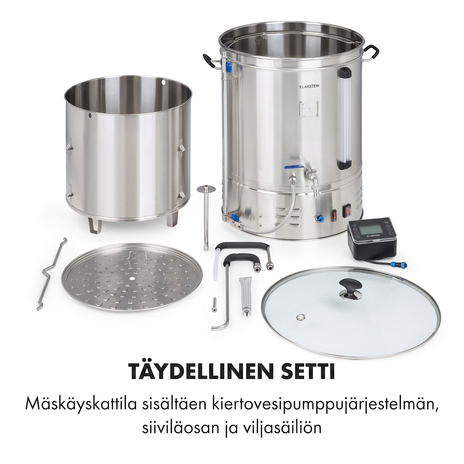 Brauheld Pro, mäskikattila, 3300 W, 45 l, 30–100 °C, sekoituspumppu, ruostumaton teräs 