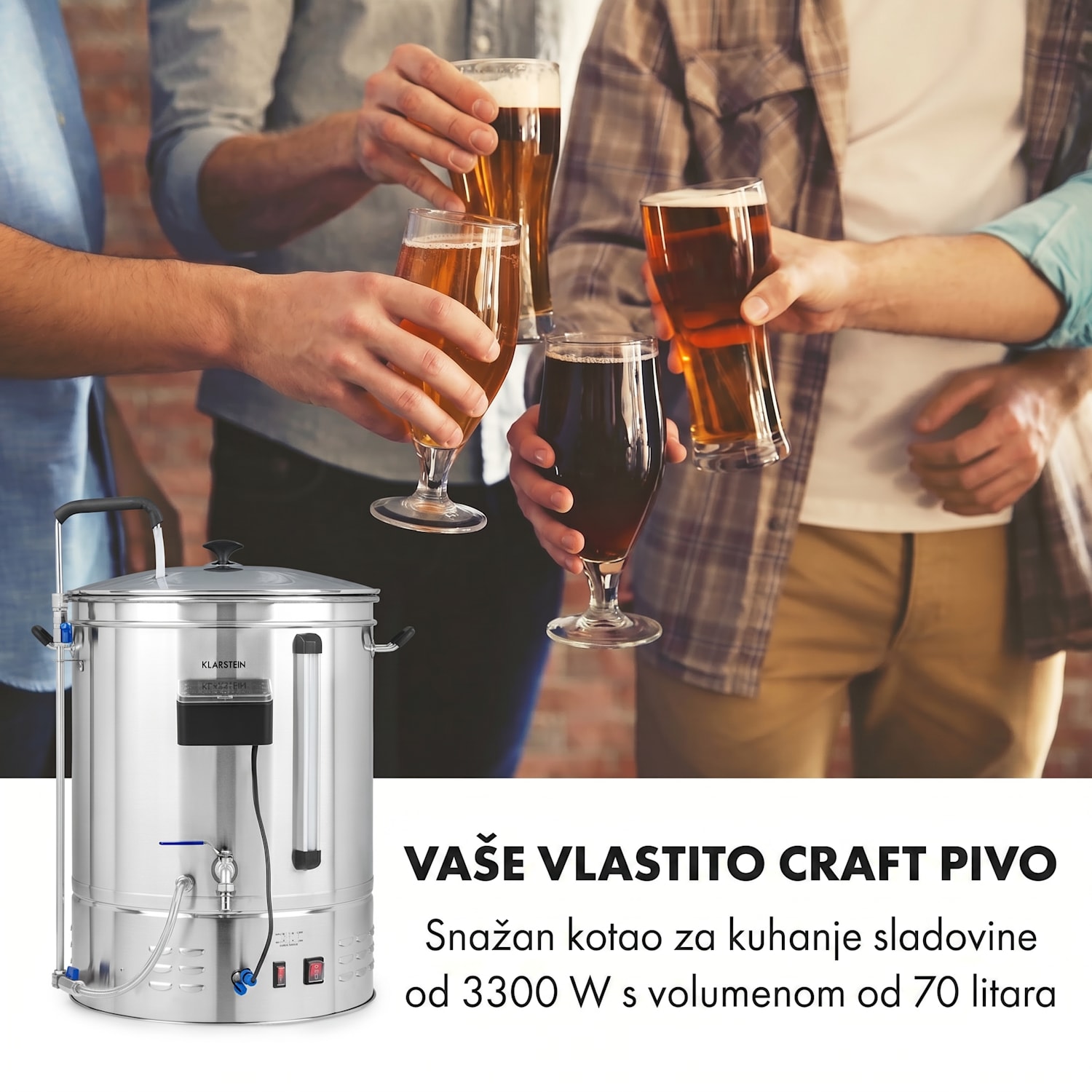 Brauheld Pro, kotao za slad, 3300 W, 70 l, 30 - 100 ° C, cirkulacijska pumpa, nehrđajući čelik 