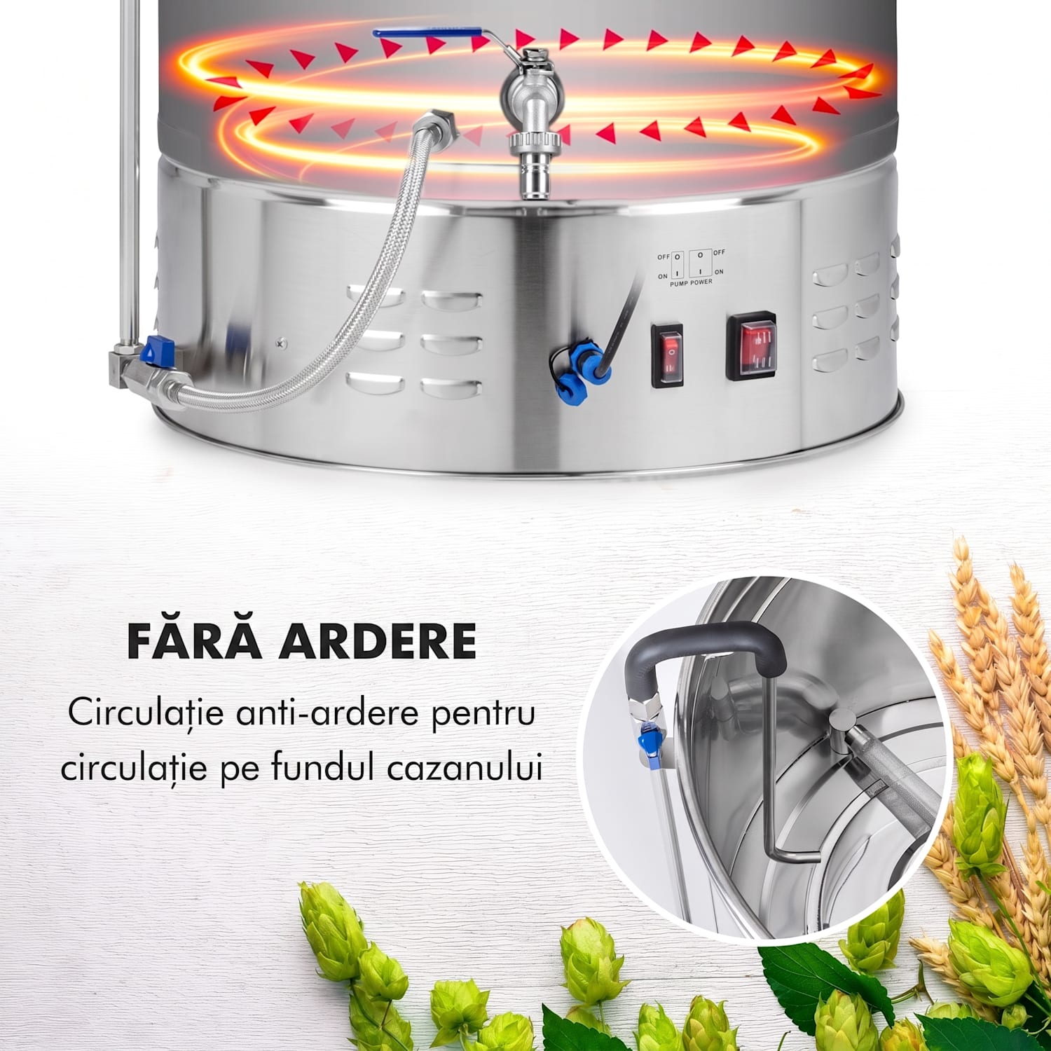 Brauheld Pro, cazan pentru malț, 3300 W, 70 l, 30 - 100 ° C, pompă de circulație, oțel inoxidabil 