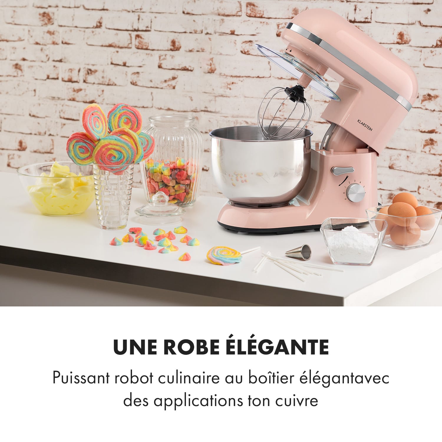 Bella Elegance Robot culinaire 1800 W / 2,7 ch 5,2 l Acier inoxydable sans BPA Rose Tendre