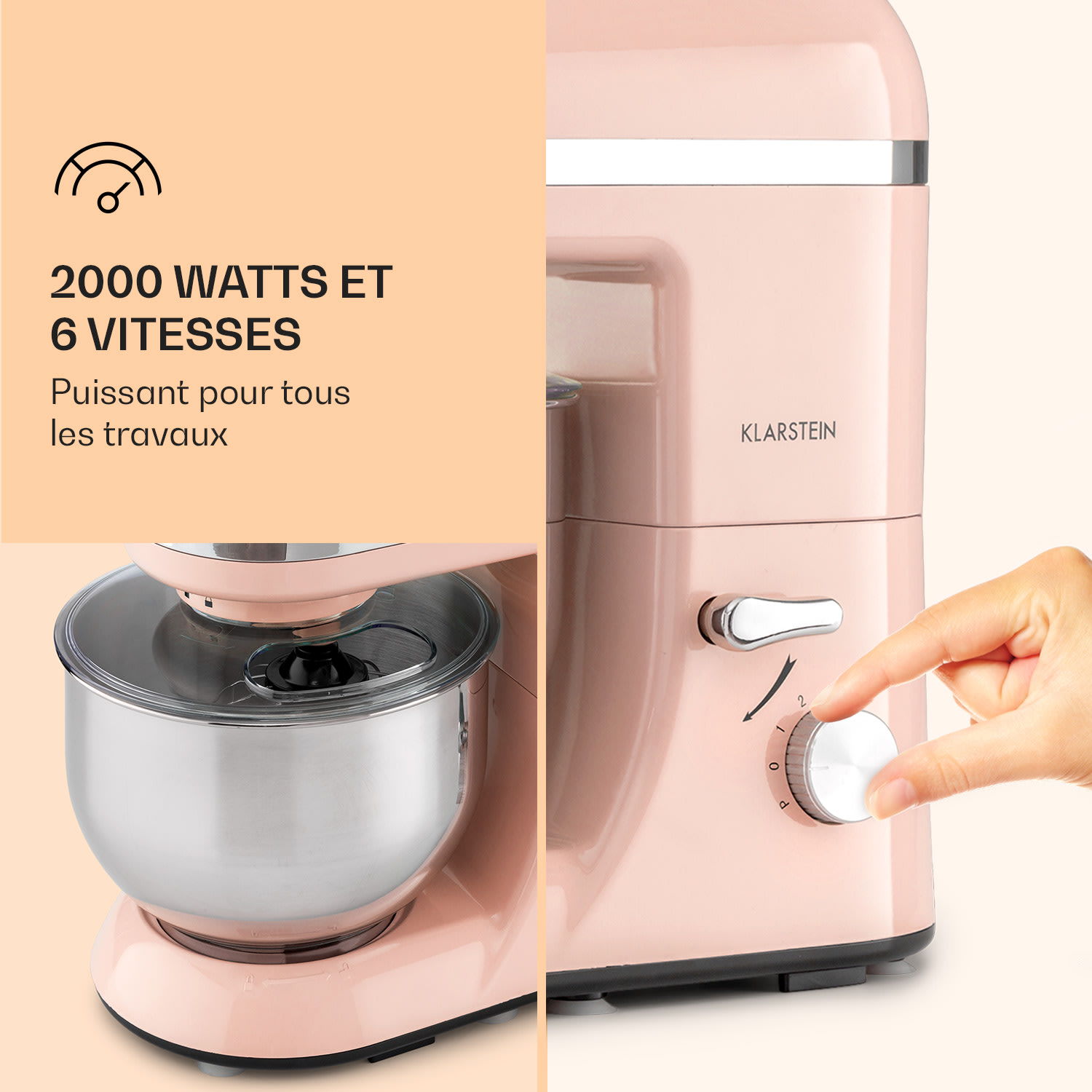Bella Elegance Robot culinaire 1800 W / 2,7 ch 5,2 l Acier inoxydable sans BPA Rose Tendre
