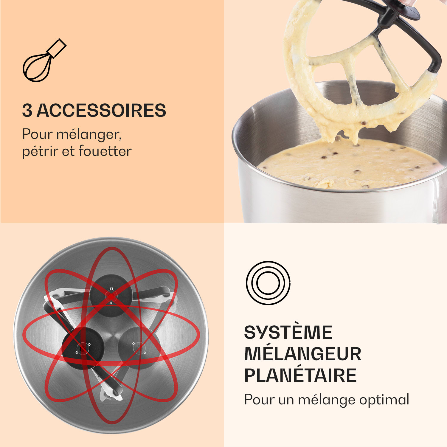 Bella Elegance Robot culinaire 1800 W / 2,7 ch 5,2 l Acier inoxydable sans BPA Rose Tendre