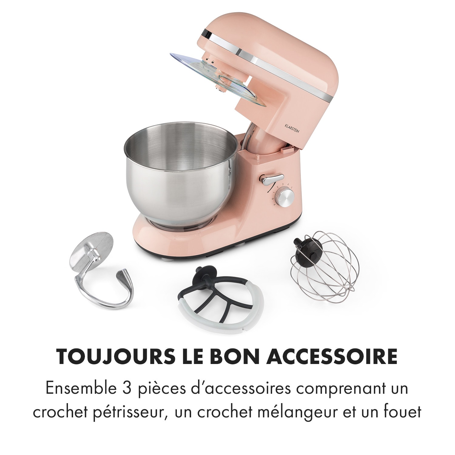 Bella Elegance Robot culinaire 1800 W / 2,7 ch 5,2 l Acier inoxydable sans BPA Rose Tendre