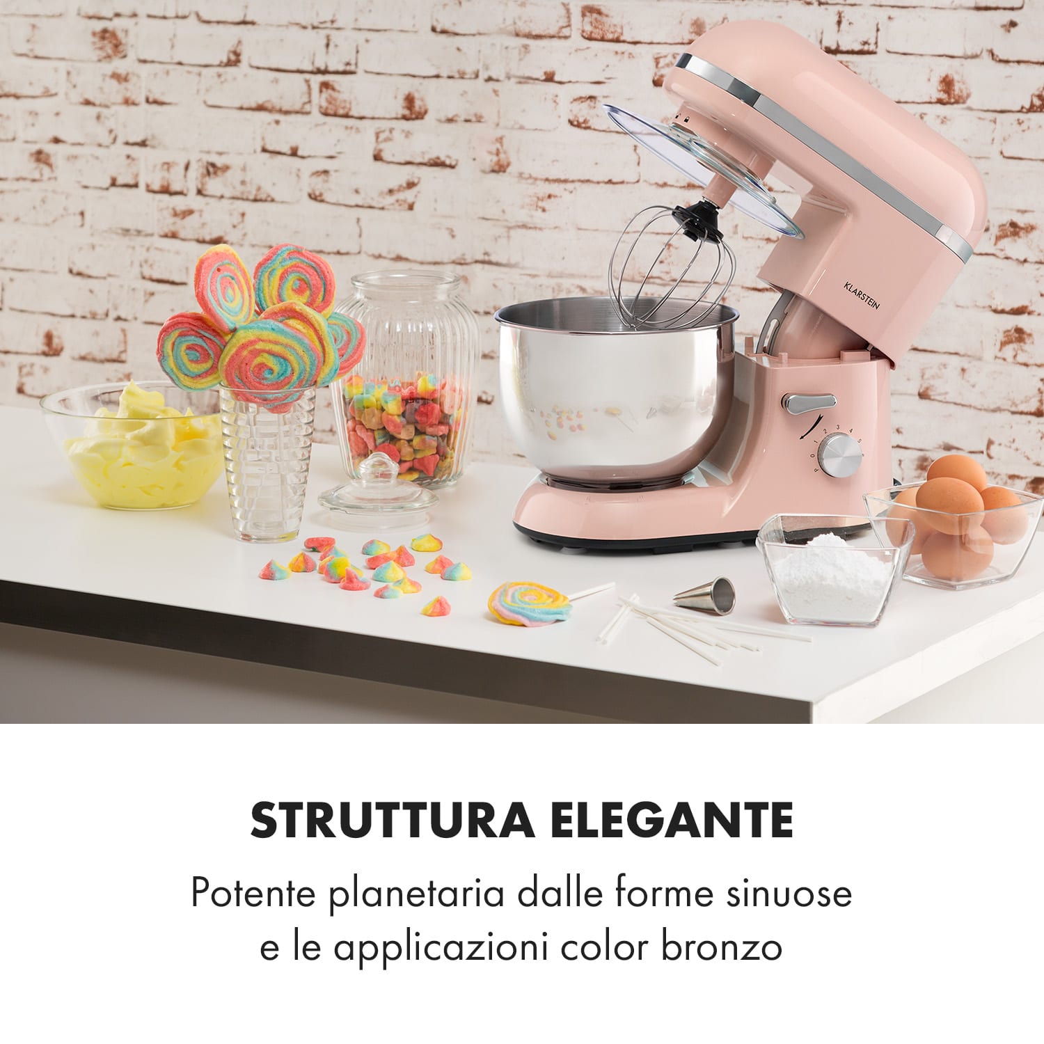 Bella Elegance Robot da cucina 1800 W/2,7 CV 5,2 litri acciaio inox senza BPA Rosa tenue