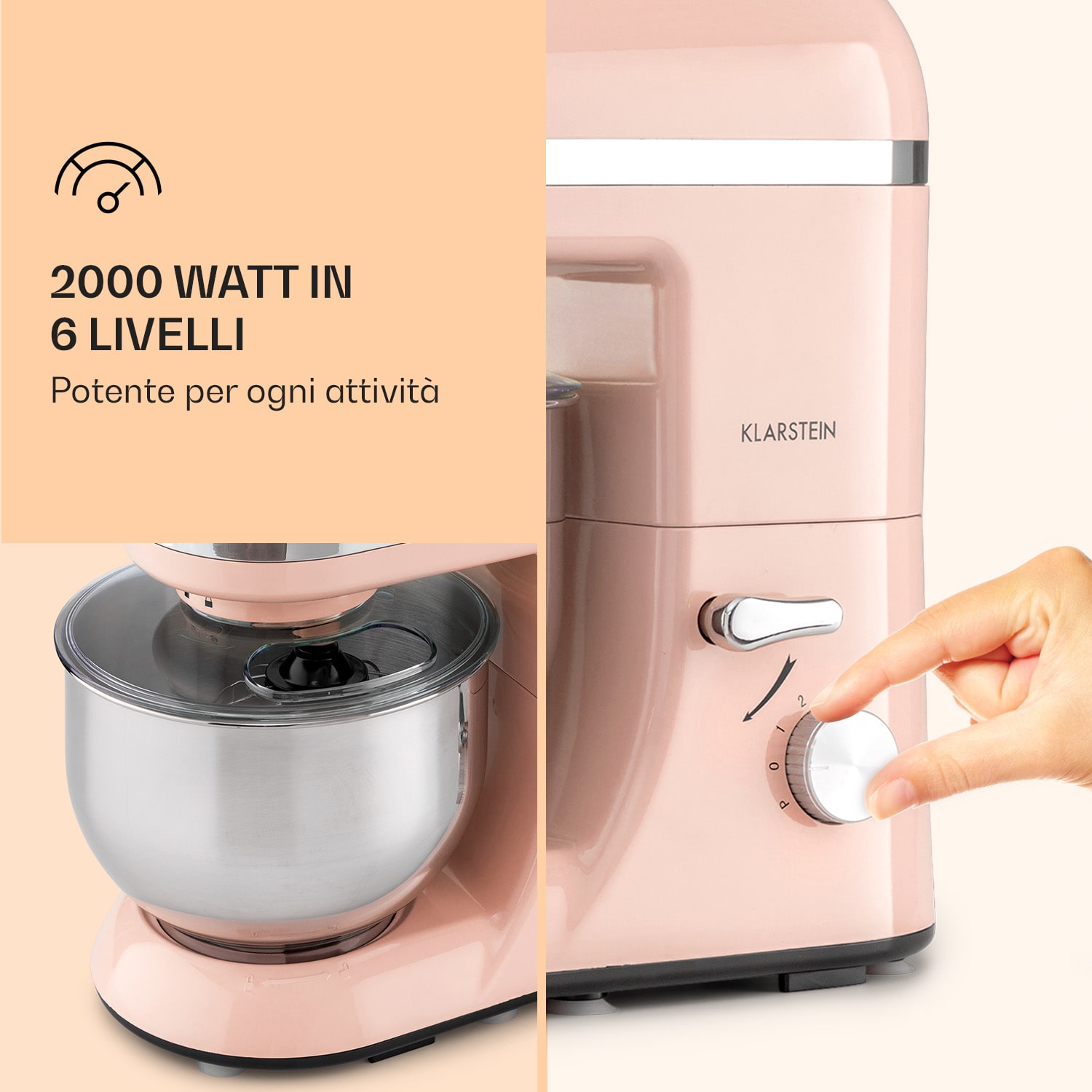 Bella Elegance Robot da cucina 1800 W/2,7 CV 5,2 litri acciaio inox senza BPA Rosa tenue