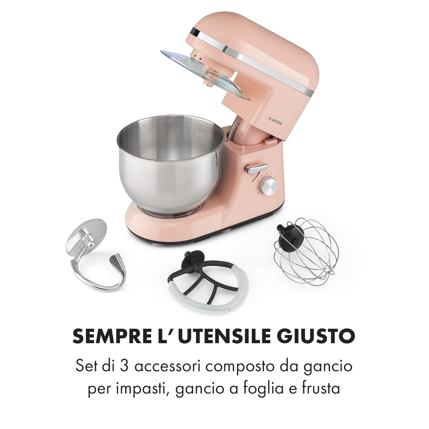 Bella Elegance Robot da cucina 1800 W/2,7 CV 5,2 litri acciaio inox senza BPA Rosa tenue