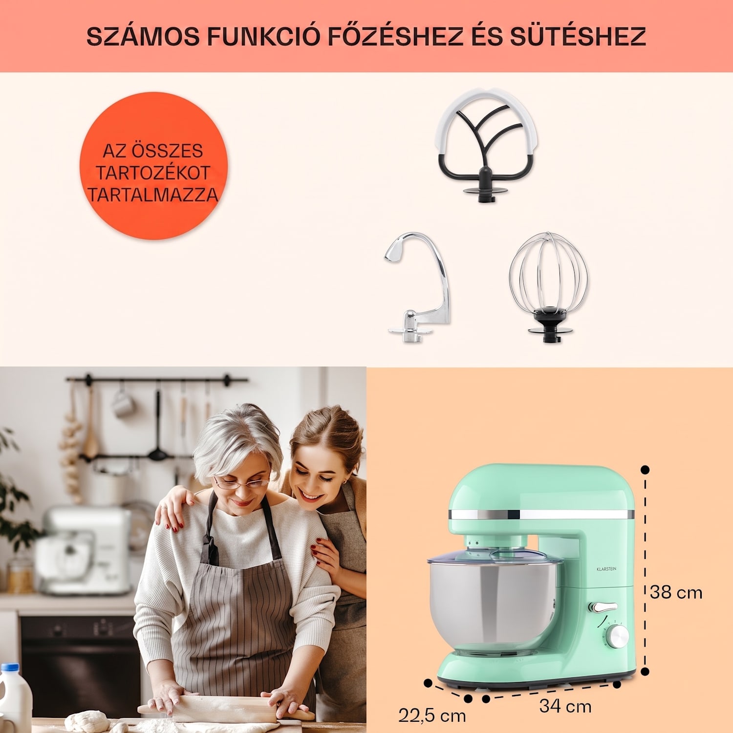 Bella Elegance, konyhai robotgép, 1800 W, 1,7 PS, 6 fokozat, 5 L Menta