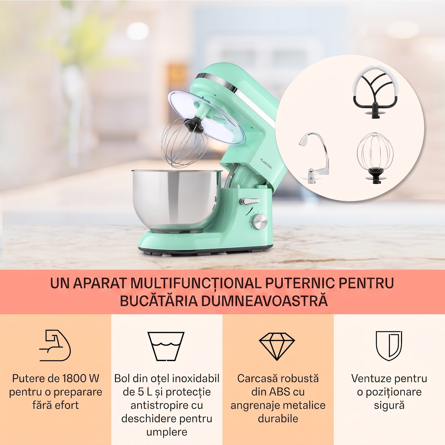 Bella Elegance, robot de bucătărie, mixer, 1800 W, 1,7 HP, 6 nivele, 5 litri Mentă