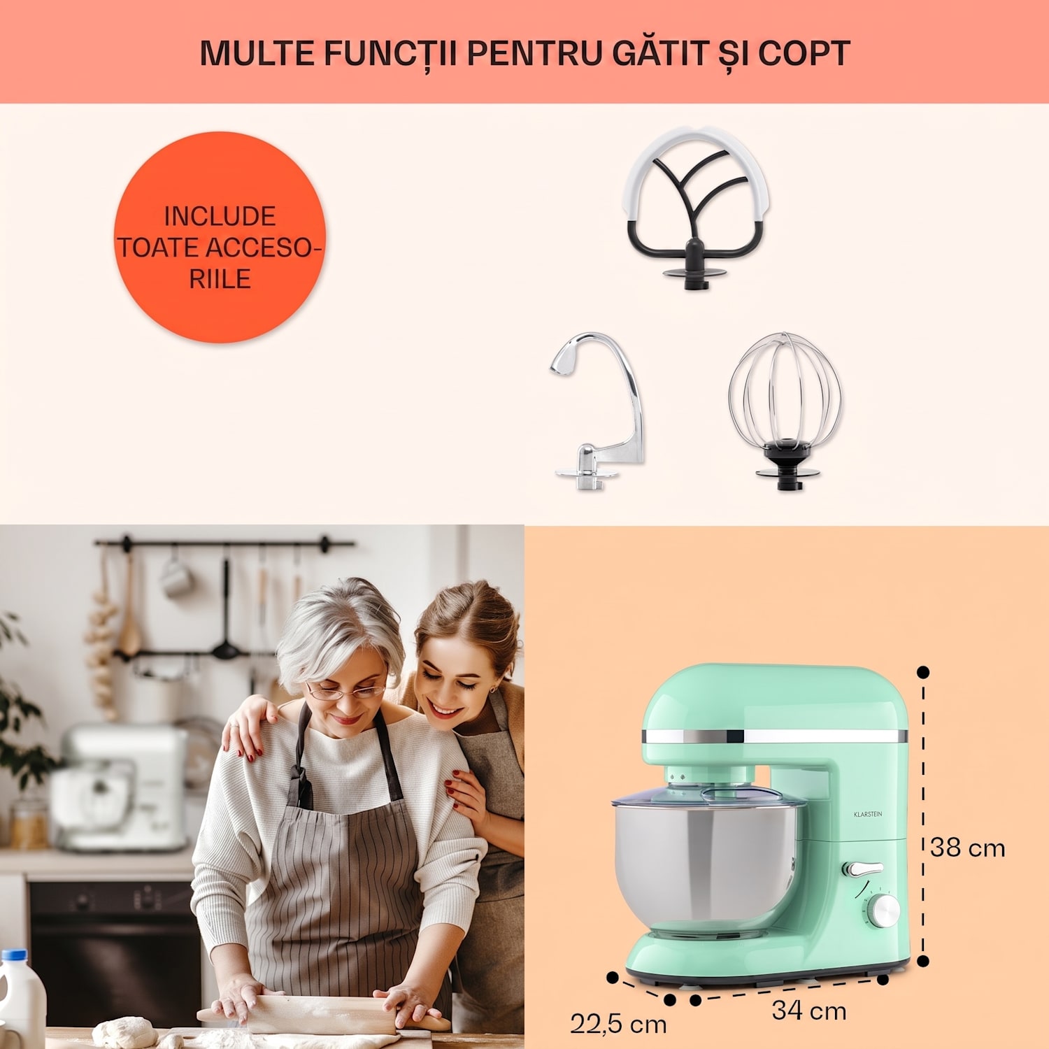 Bella Elegance, robot de bucătărie, mixer, 1800 W, 1,7 HP, 6 nivele, 5 litri Mentă