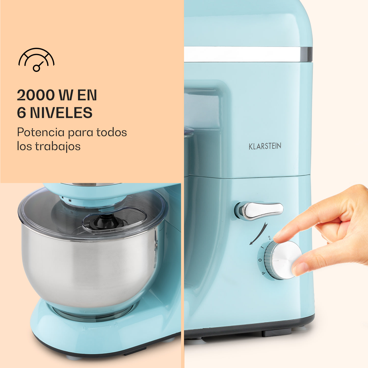 Robot de cocina Bella Elegance 1800 vatios / 2,7 CV / 5,2 litros, acero inoxidable, sin BPA Aguamarina