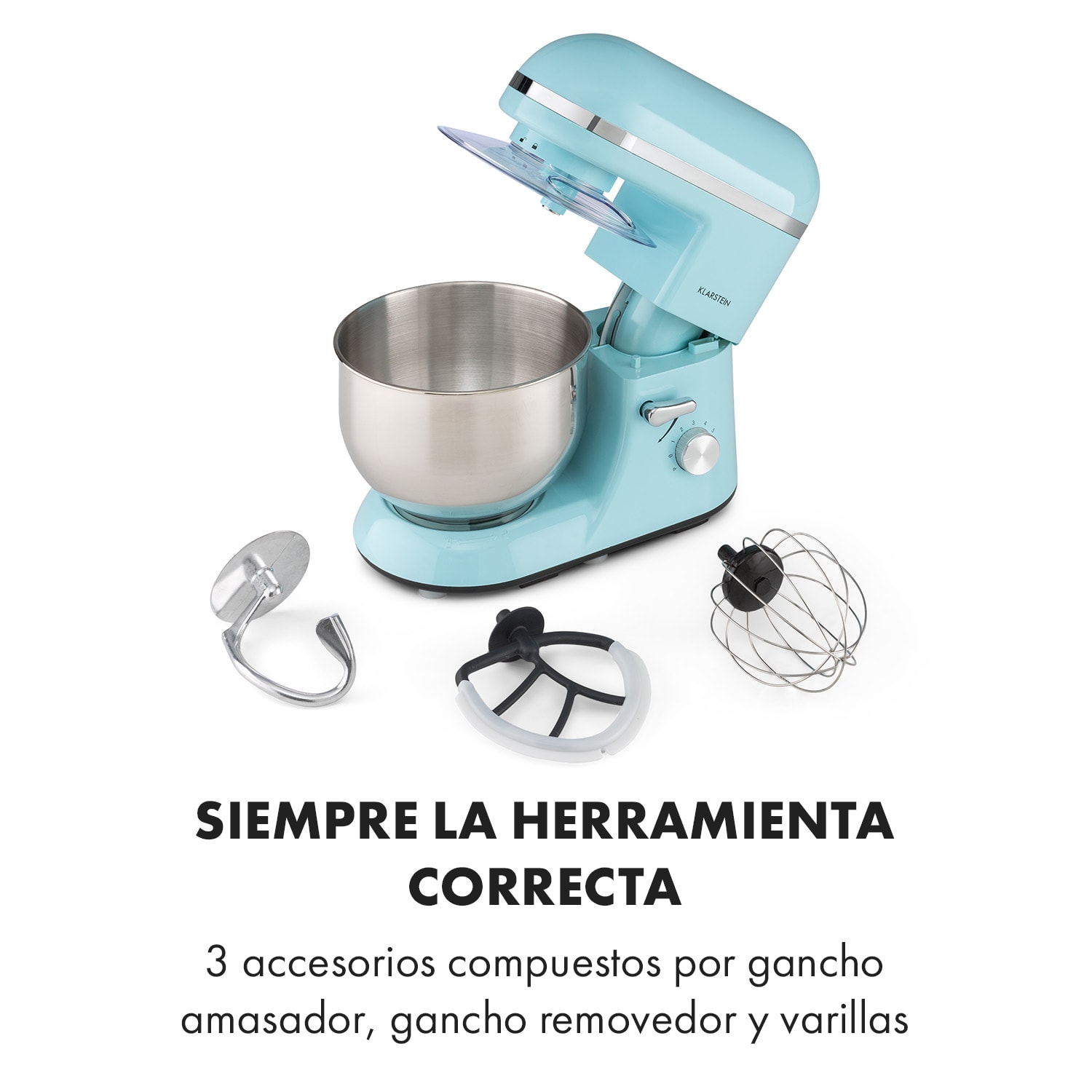 Robot de cocina Bella Elegance 1800 vatios / 2,7 CV / 5,2 litros, acero inoxidable, sin BPA Aguamarina