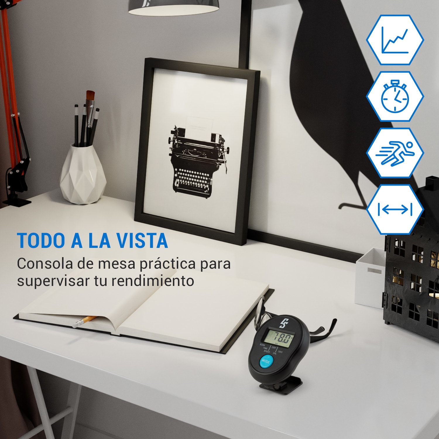 Bicicleta estática Azura Desk Bike 7,5 kg masa volante de inercia transmisión por correa Negro