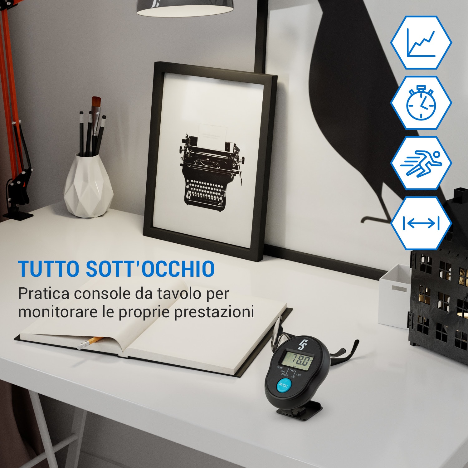 Azura Desk Bike - Cyclette, 7,5 kg di massa volanica, trazione a cinghia Nero