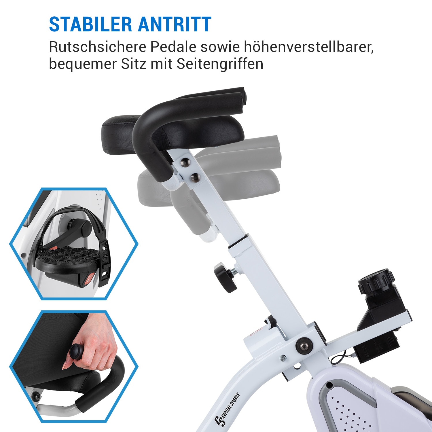 Azura Desk Bike - Cyclette, 7,5 kg di massa volanica, trazione a cinghia Bianco