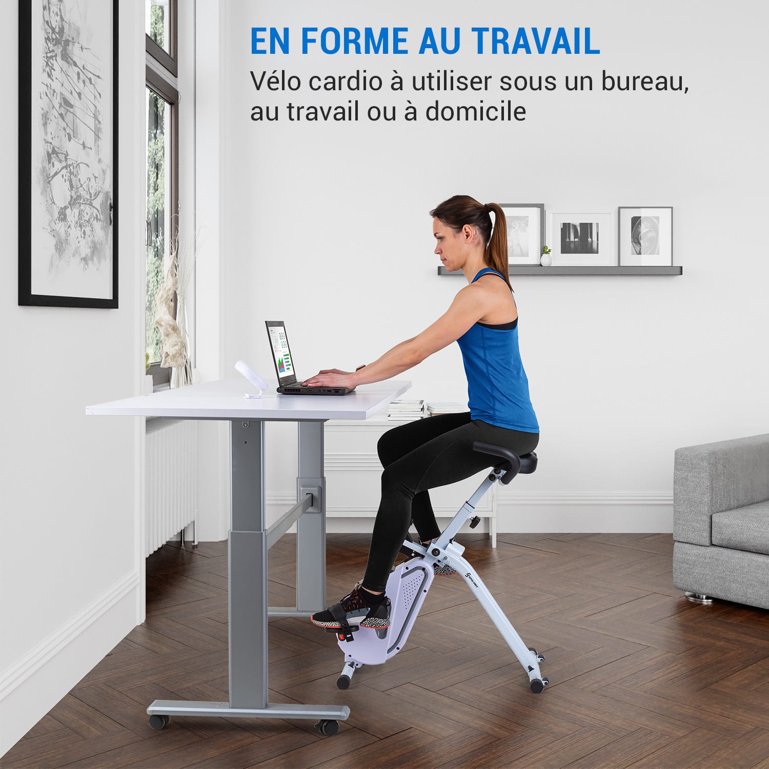 Vélo d'appartement Azura Desk Bike 7,5 kg dasse d'inertie courroie d'entraînement Blanc