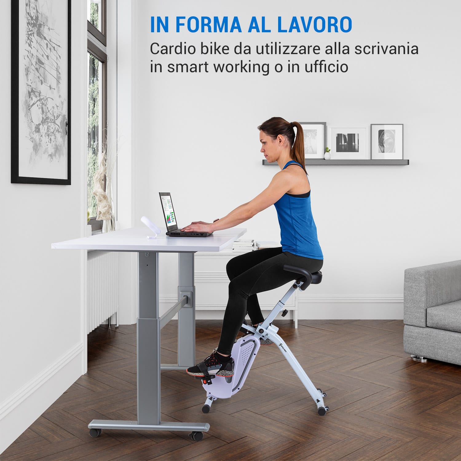 Azura Desk Bike - Cyclette, 7,5 kg di massa volanica, trazione a cinghia Bianco