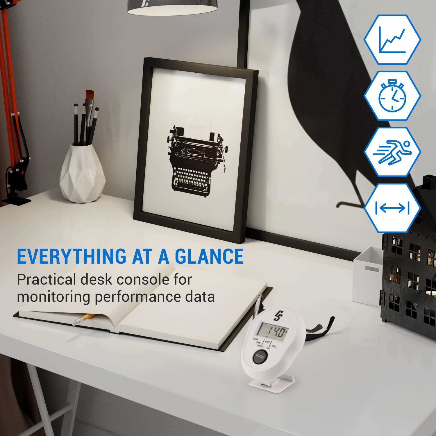 Azura Desk Bike, domáci rotoped, stacionárny bicykel, cyklotrenažér, záťažové koleso 7,5 kg, remeňový pohon Biela