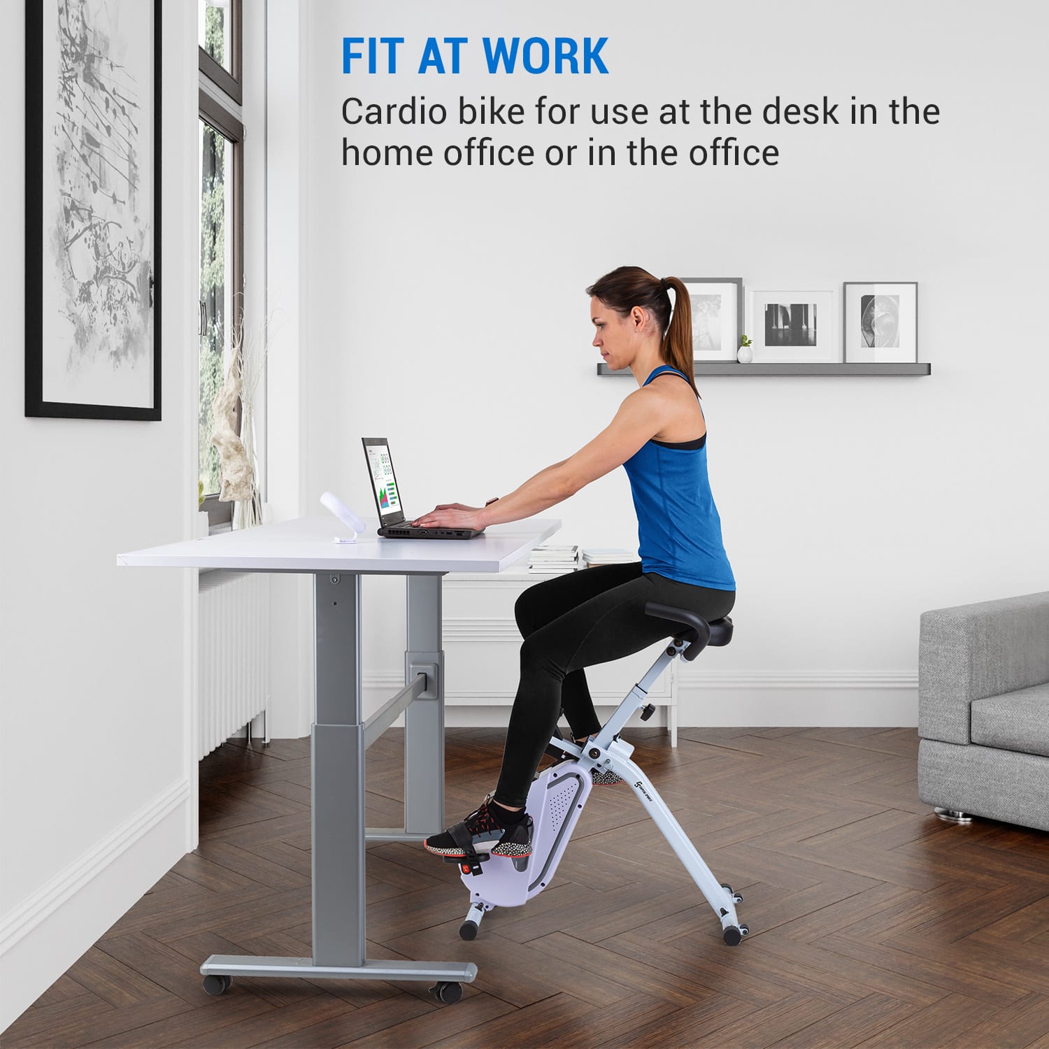 Azura Desk Bike, домашен тренажор, 7,5 кг маховик, ремъчно задвижване Бял