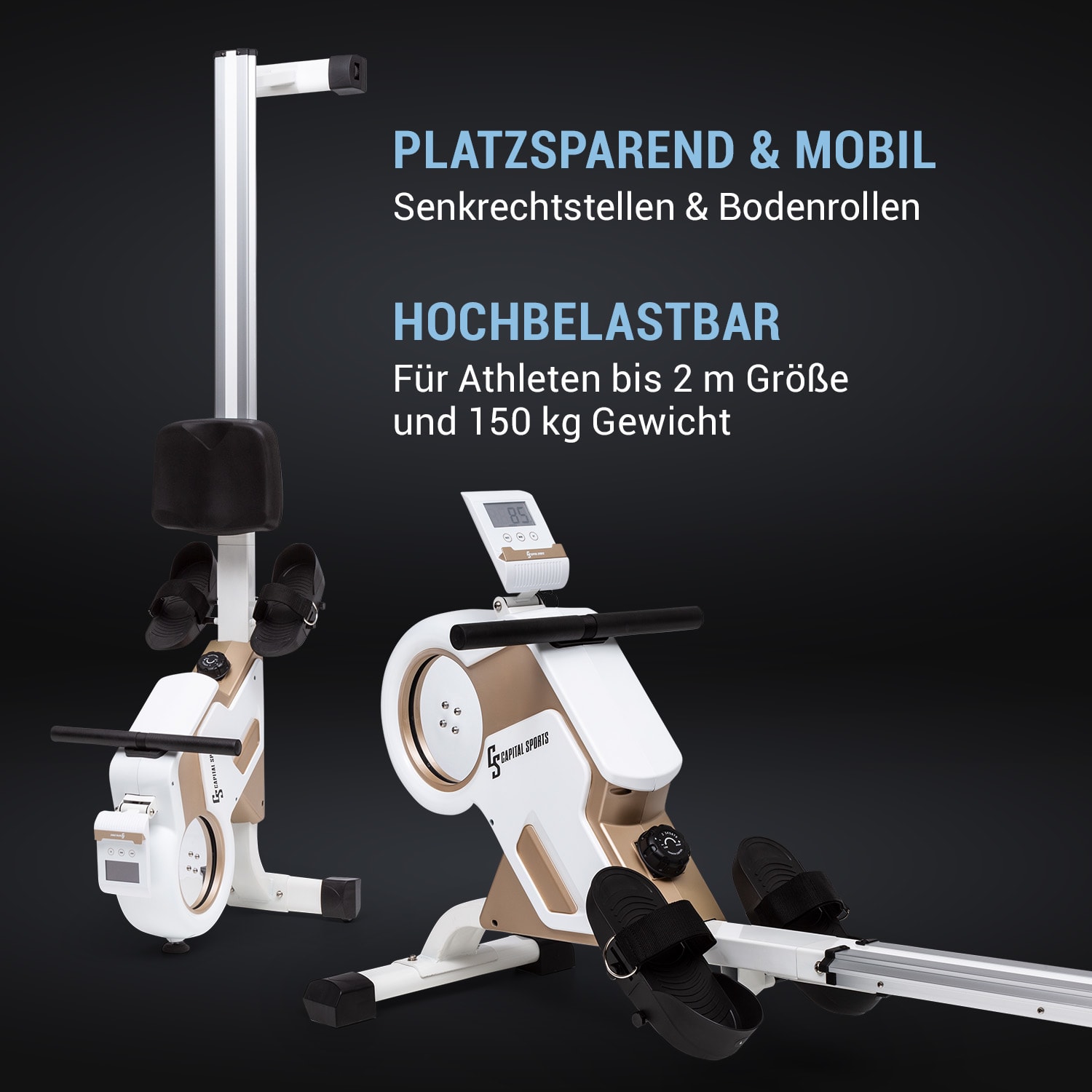 Stream M1 Magnetrudergerät 105cm LC-Display 8 Stufen Aluminium Champagner/Weiß