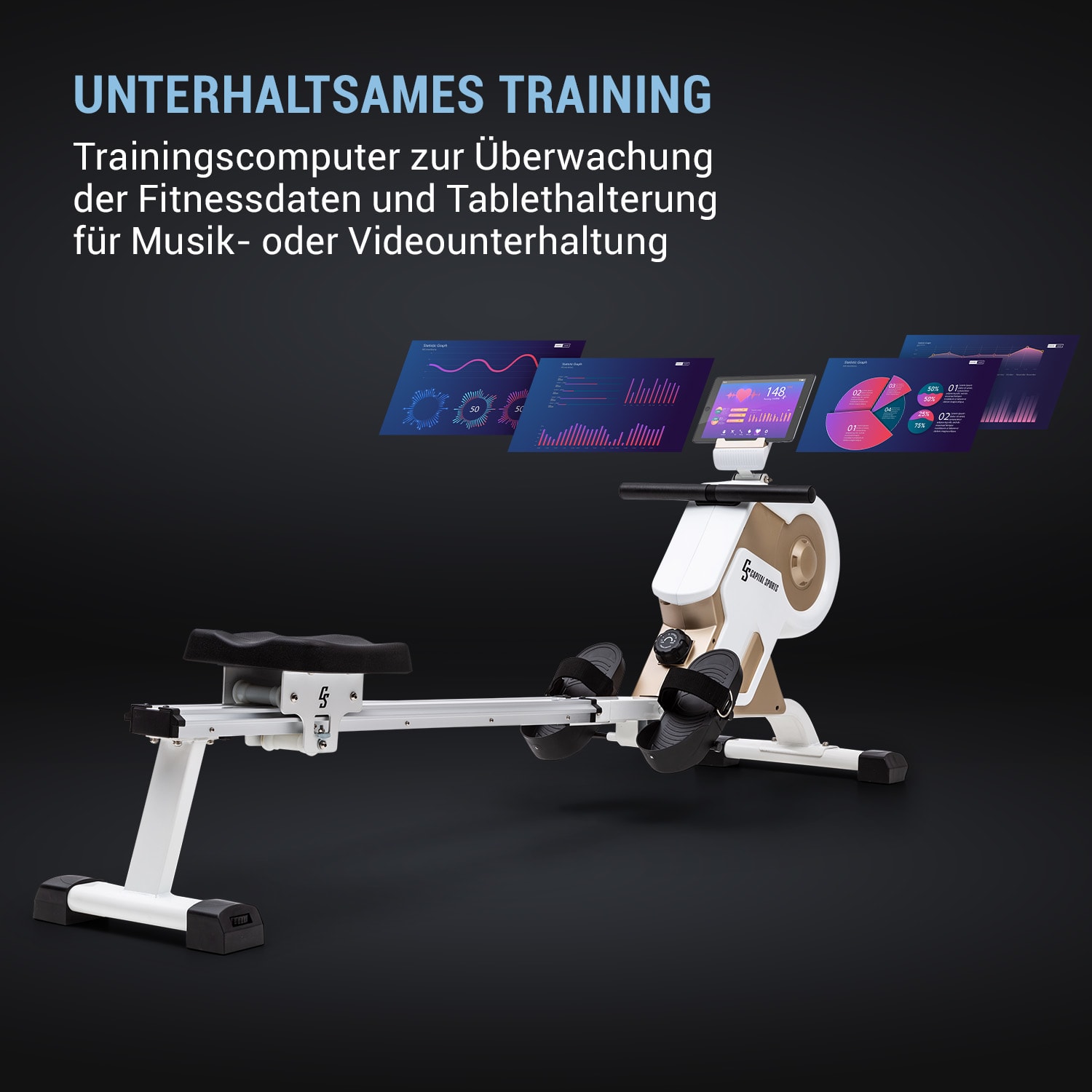 Stream M1 Magnetrudergerät 105cm LC-Display 8 Stufen Aluminium Champagner/Weiß