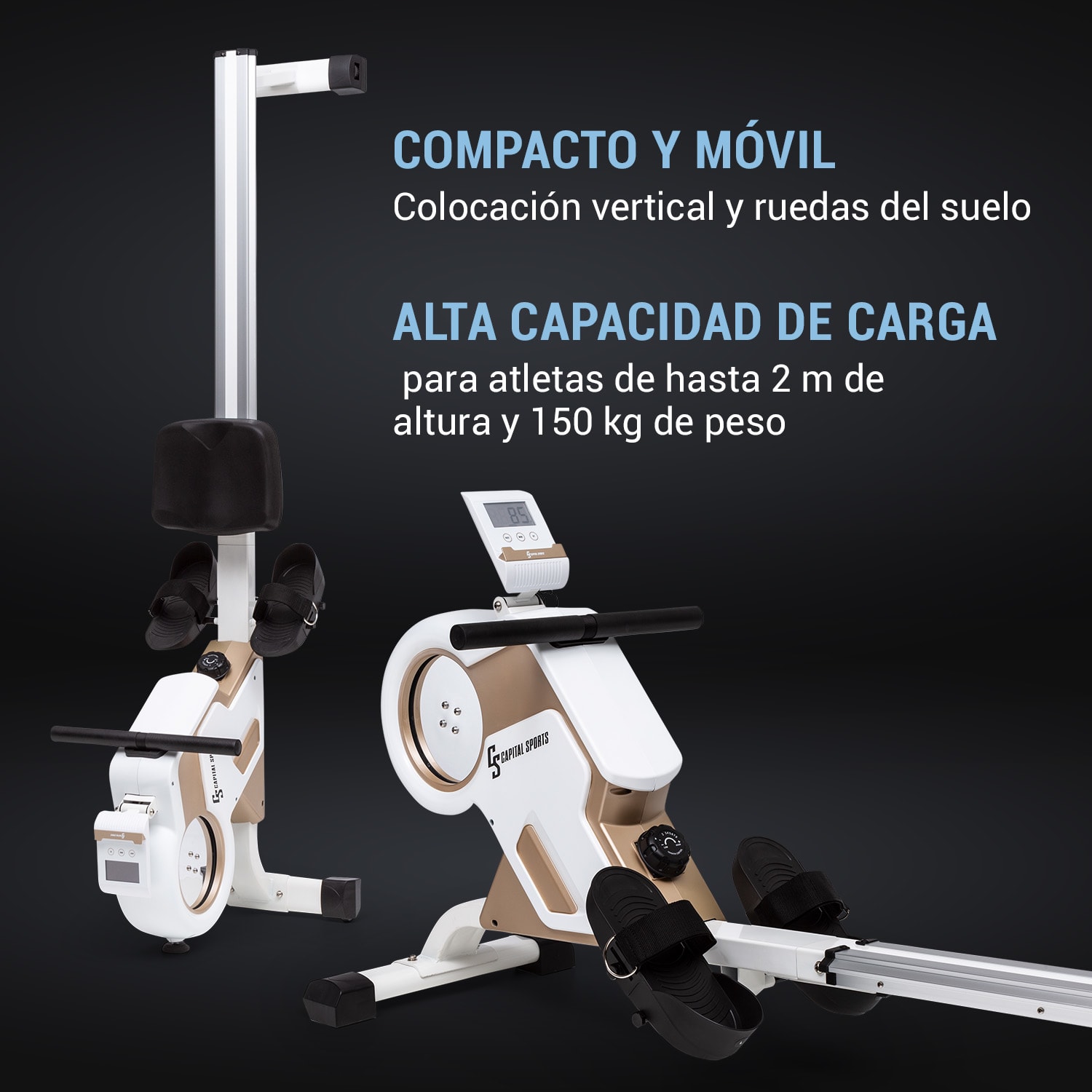 Stream M1 Máquina de remo magnético 105 cm Pantalla LCD 8 niveles Aluminio Champán/Blanco