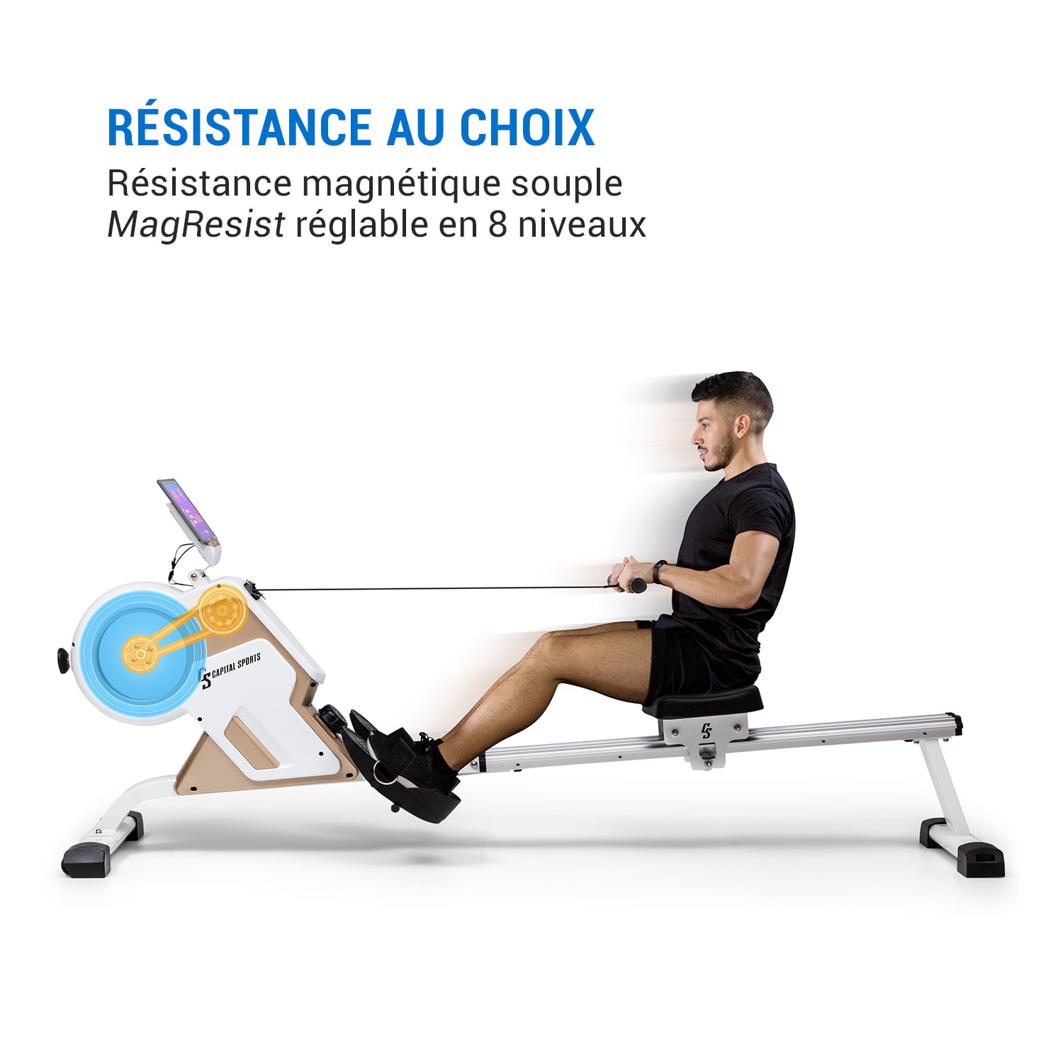 Stream M1 magneet roeitrainer 105 cm LC-display 8 niveaus aluminium Champagne/Wit