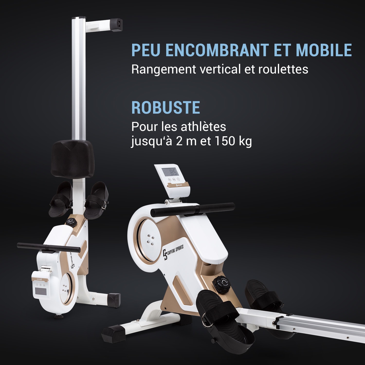 Stream M1 magneet roeitrainer 105 cm LC-display 8 niveaus aluminium Champagne/Wit