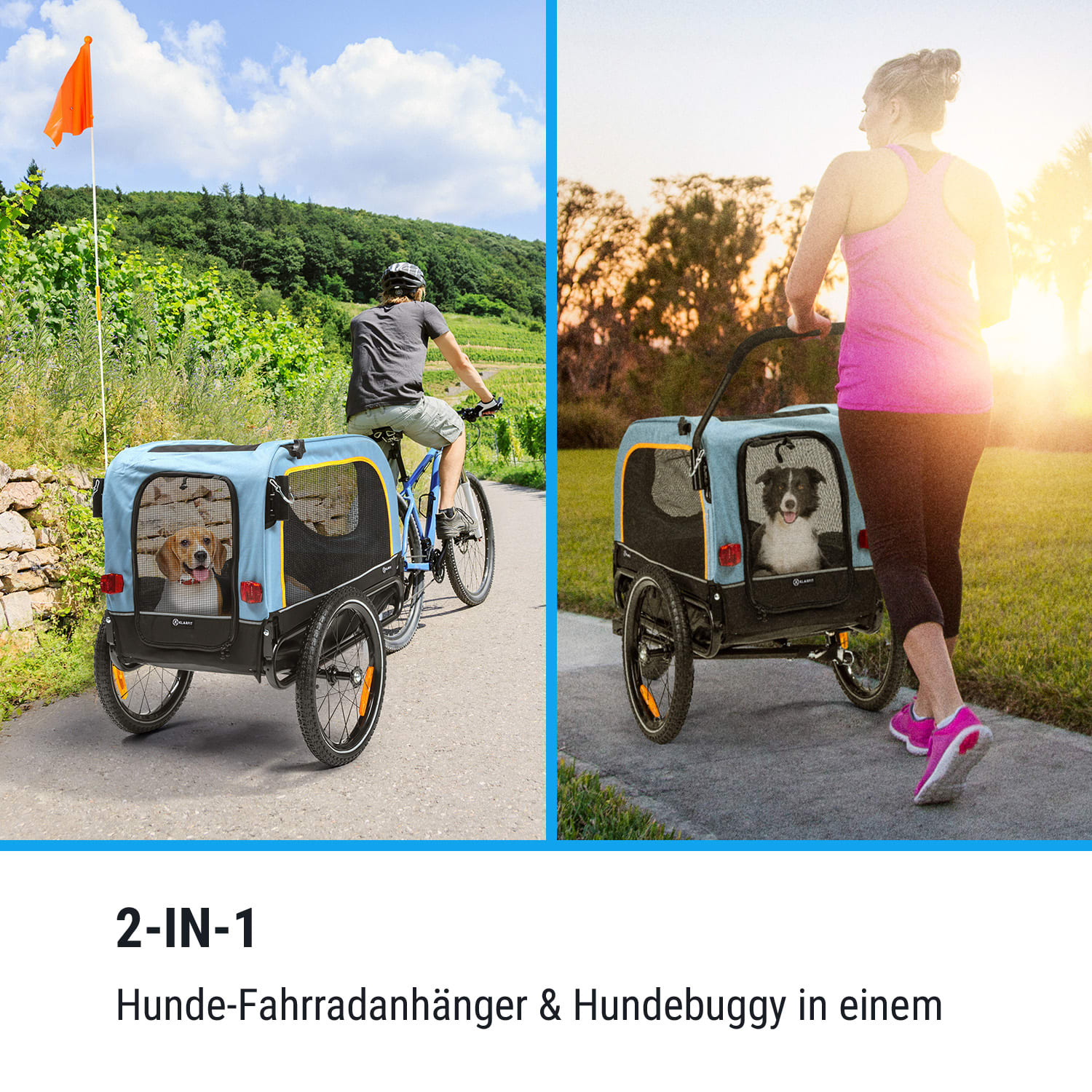 Corgi 2-in-1 Hundeanhänger & Hundebuggy 600D Oxford Stahlrohr  Warnwimpel 