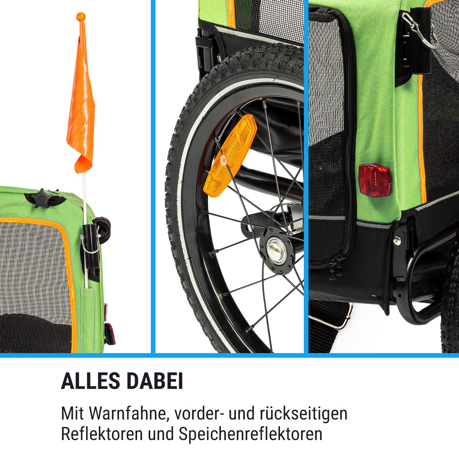 Corgi 2-in-1 Hundeanhänger & Hundebuggy 600D Oxford Stahlrohr  Warnwimpel 