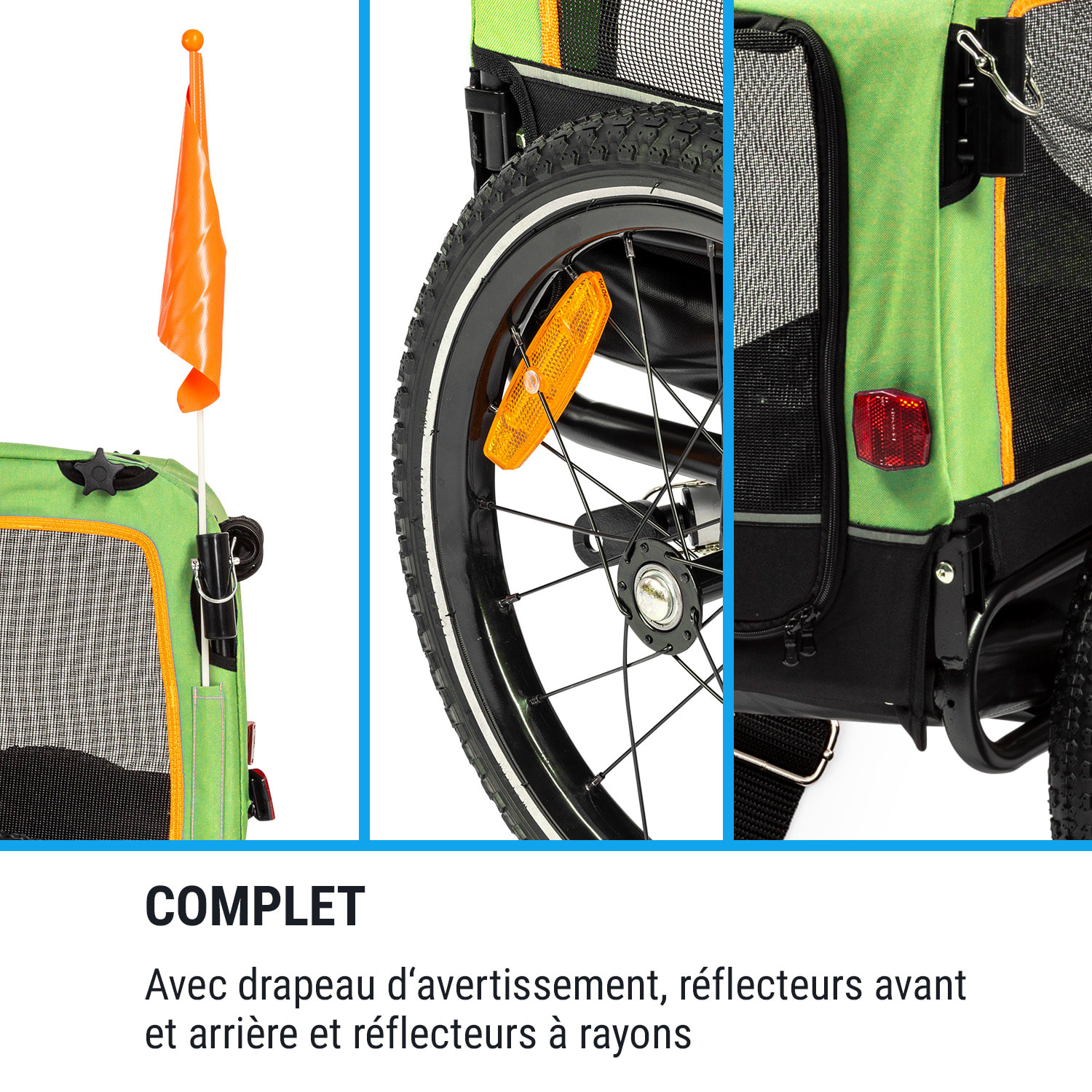 Corgi 2-en-1 remorque pour chien et poussette Oxford 600D tube d'acier fanion d'avertissement 