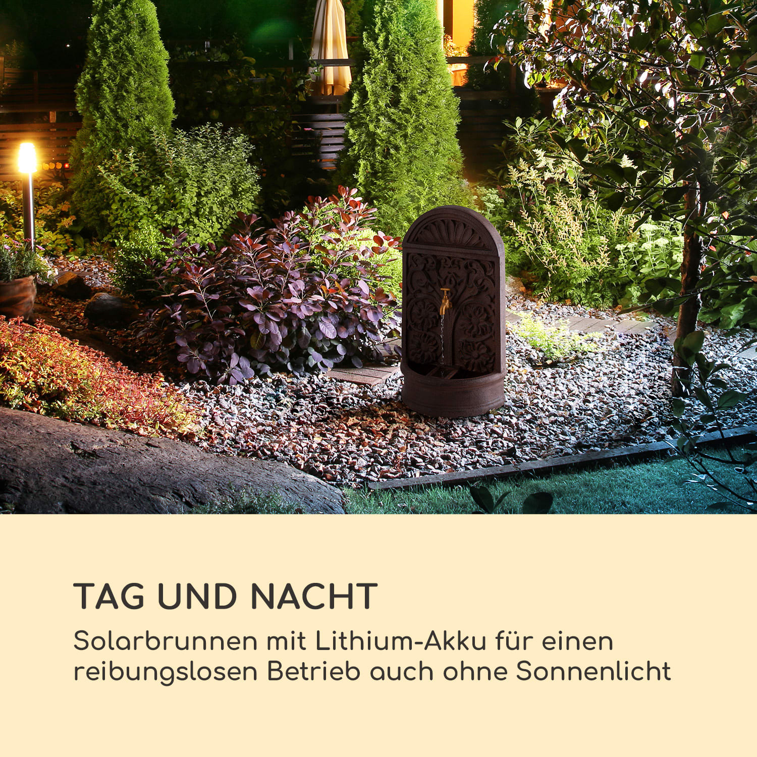 Blumquell Solarbrunnen LED 5 m Kabel Kunststein Solarpanel