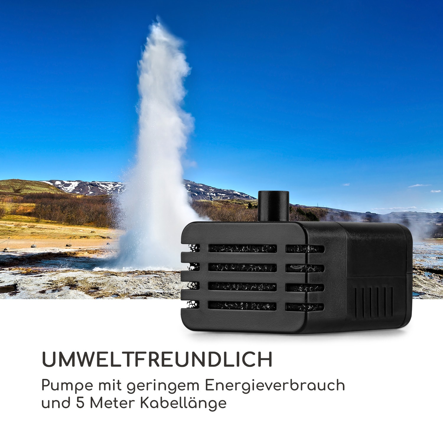 Blumquell Solarbrunnen LED 5 m Kabel Kunststein Solarpanel