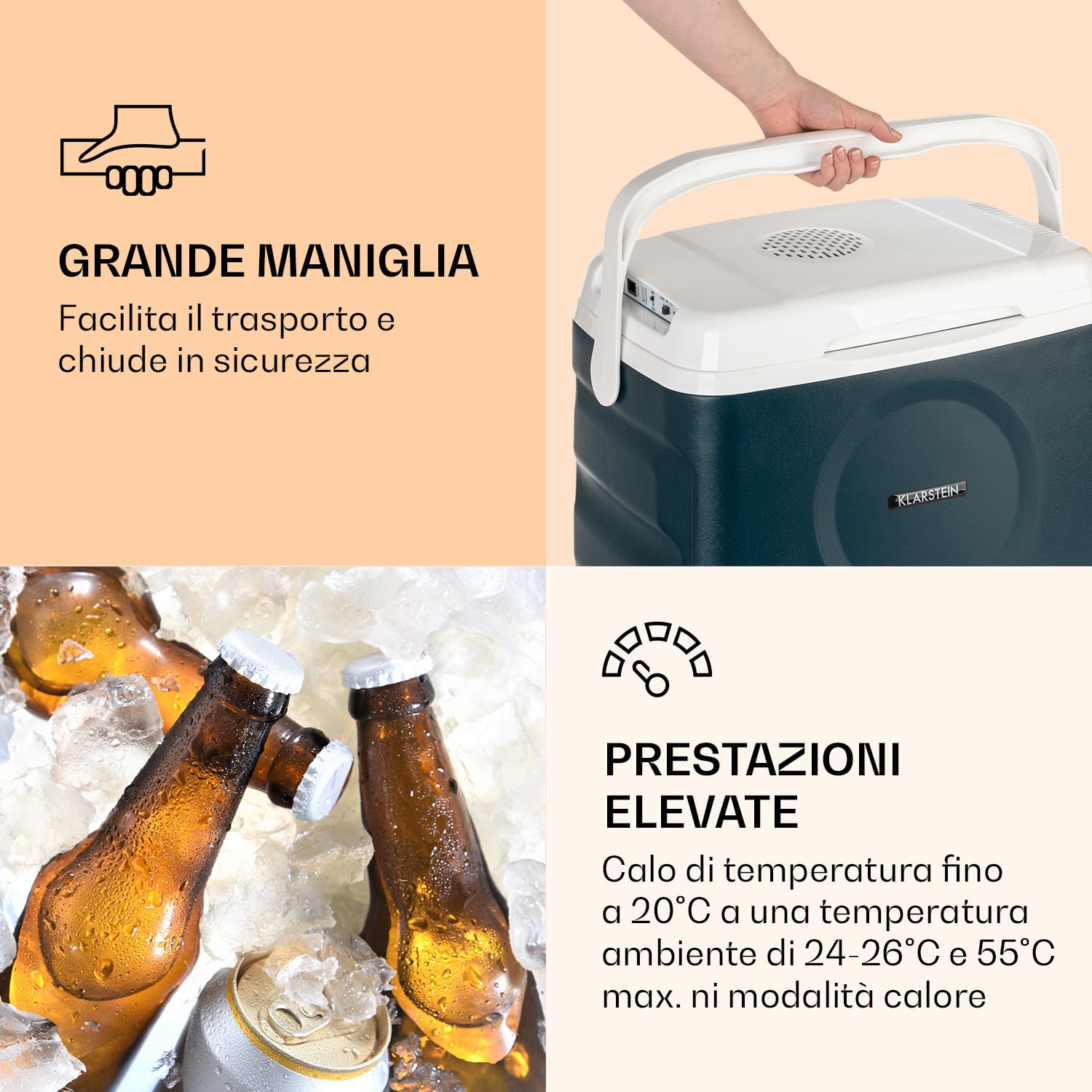 BeerBelly 21, borsa termica elettrica, raffreddamento & mantenimento calore, USB, modalità ECO Blue Ocean