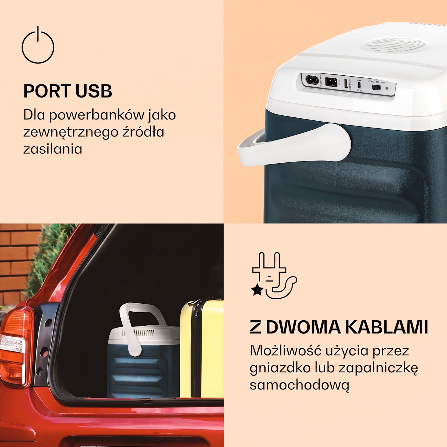 BeerBelly 21, lodówka turystyczna elektryczna, funkcja chłodzenia/utrzymania ciepła, port USB, tryb ECO Błękitny ocean