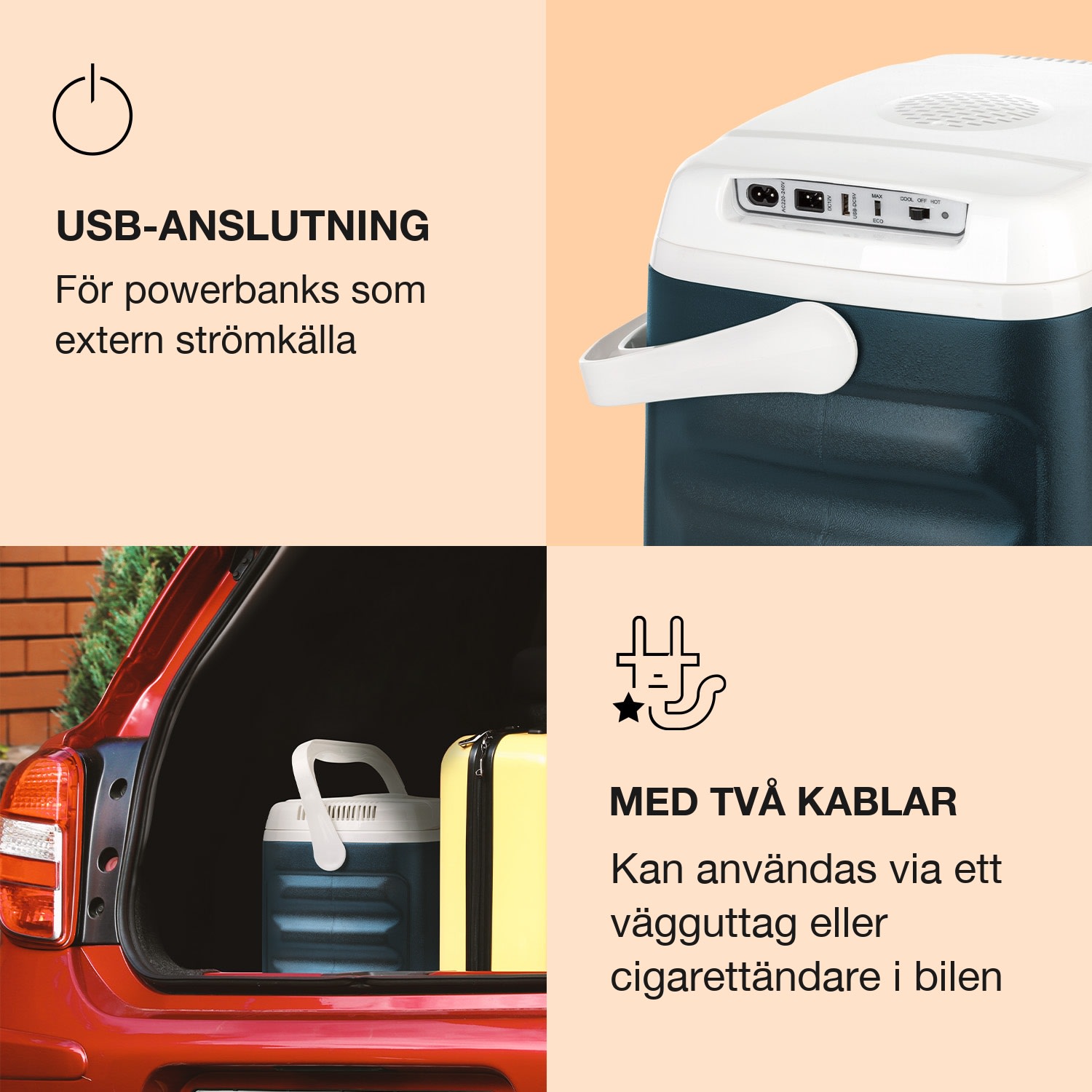 BeerBelly 21 Elektrisk kylbox kyl-& varmhållningsfunktion USB-port ECO-läge Blå Ocean