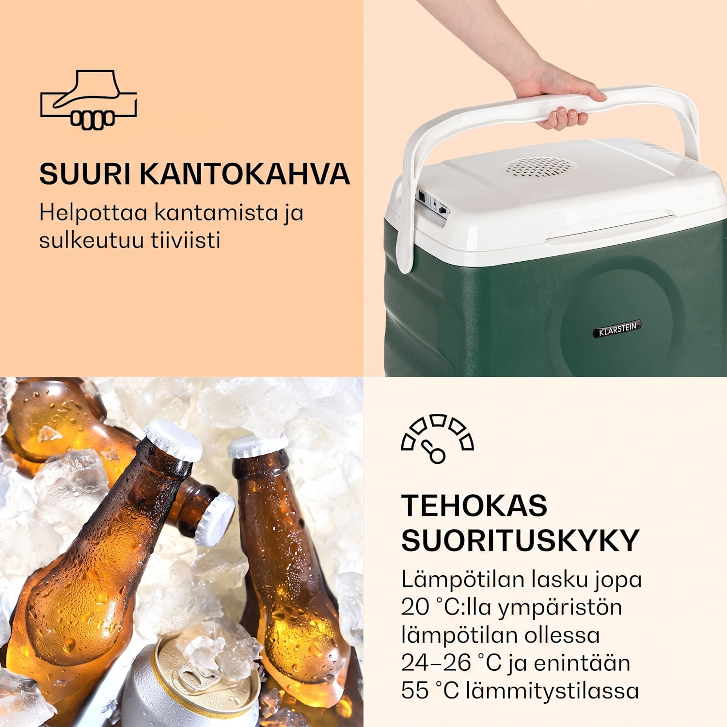 BeerBelly 21, sähköllä toimiva kylmälaukku, viilennys- ja lämpimänäpitotoiminto, USB-portti, ECO-tila Tummanvihreä