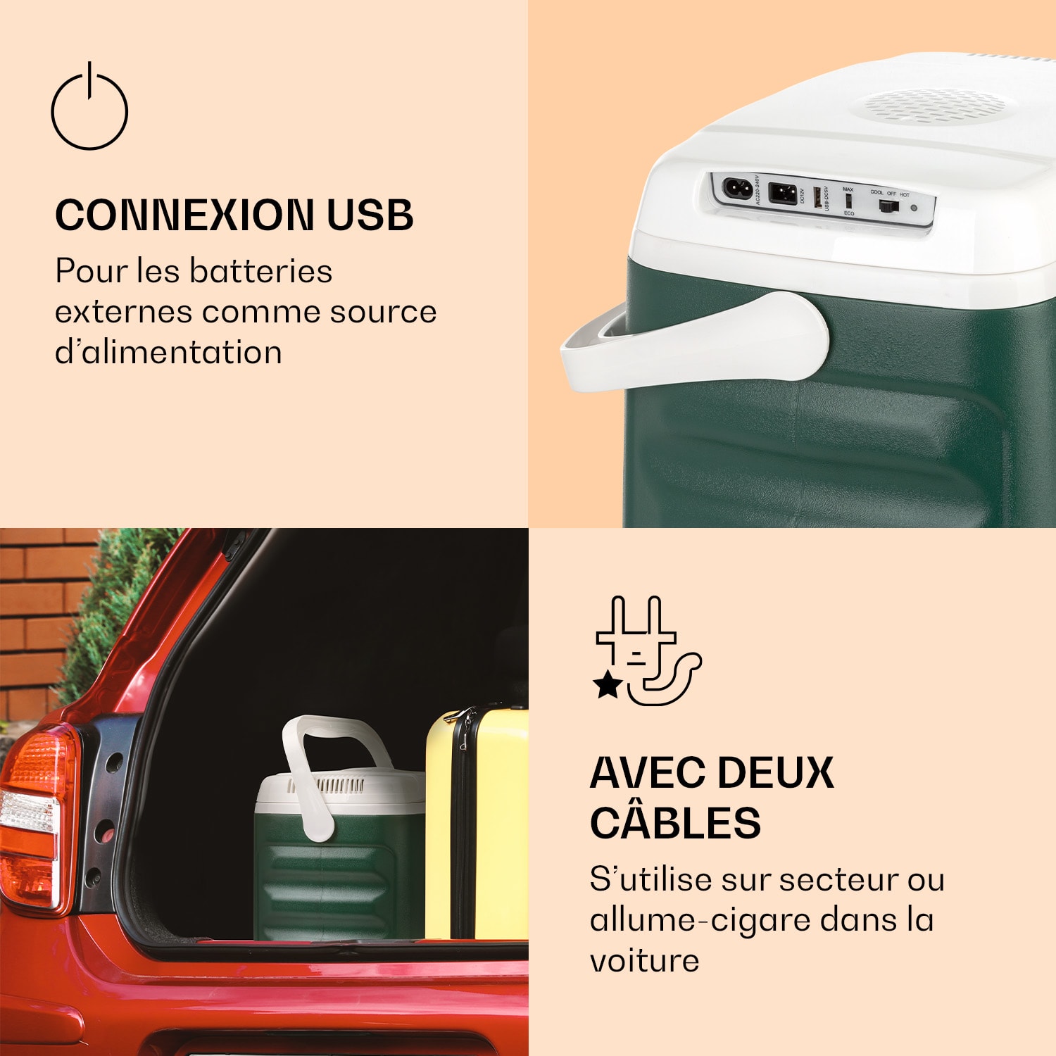BeerBelly 21 elektrische koelbox koel-& warmhoudfunctie USB-poort eco-functie Donkergroen