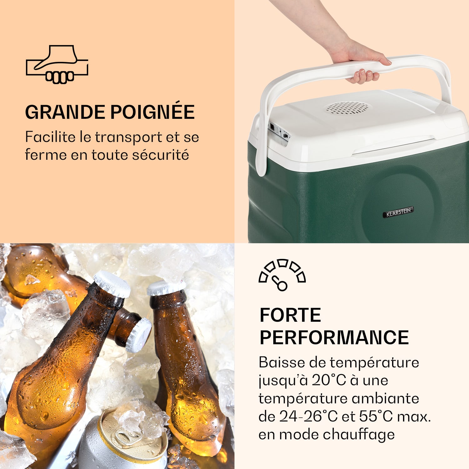 BeerBelly 21 elektrische koelbox koel-& warmhoudfunctie USB-poort eco-functie Donkergroen