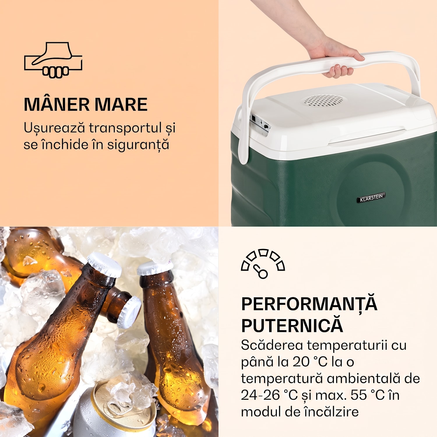 BeerBelly 21, cutie de răcire electrică, funcție de răcire și păstrare a căldurii, port USB, mod ECO Verde închis
