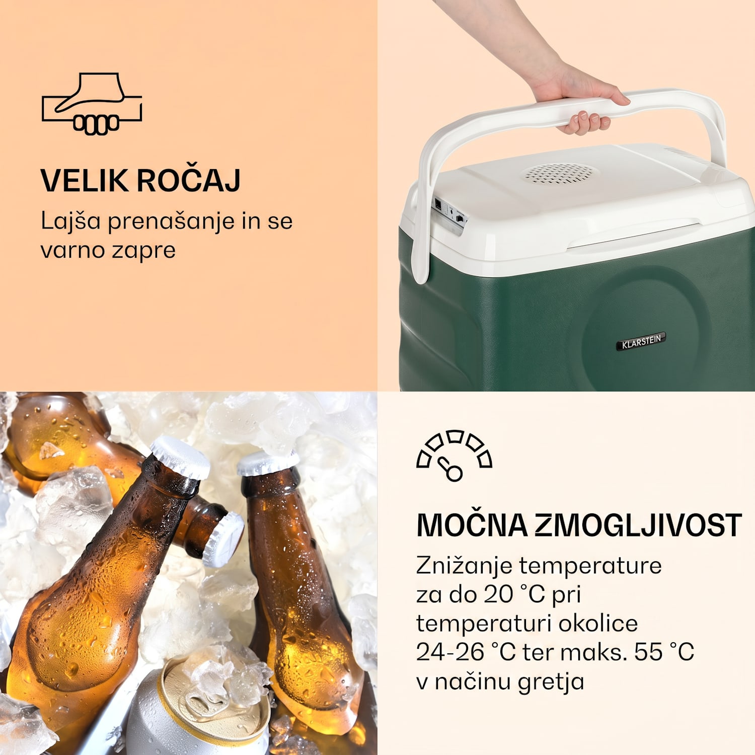 BeerBelly 21, električna hladilna skrinja, funkcija hlajenja in zadrževanja toplote, USB port, način ECO Temno zelena