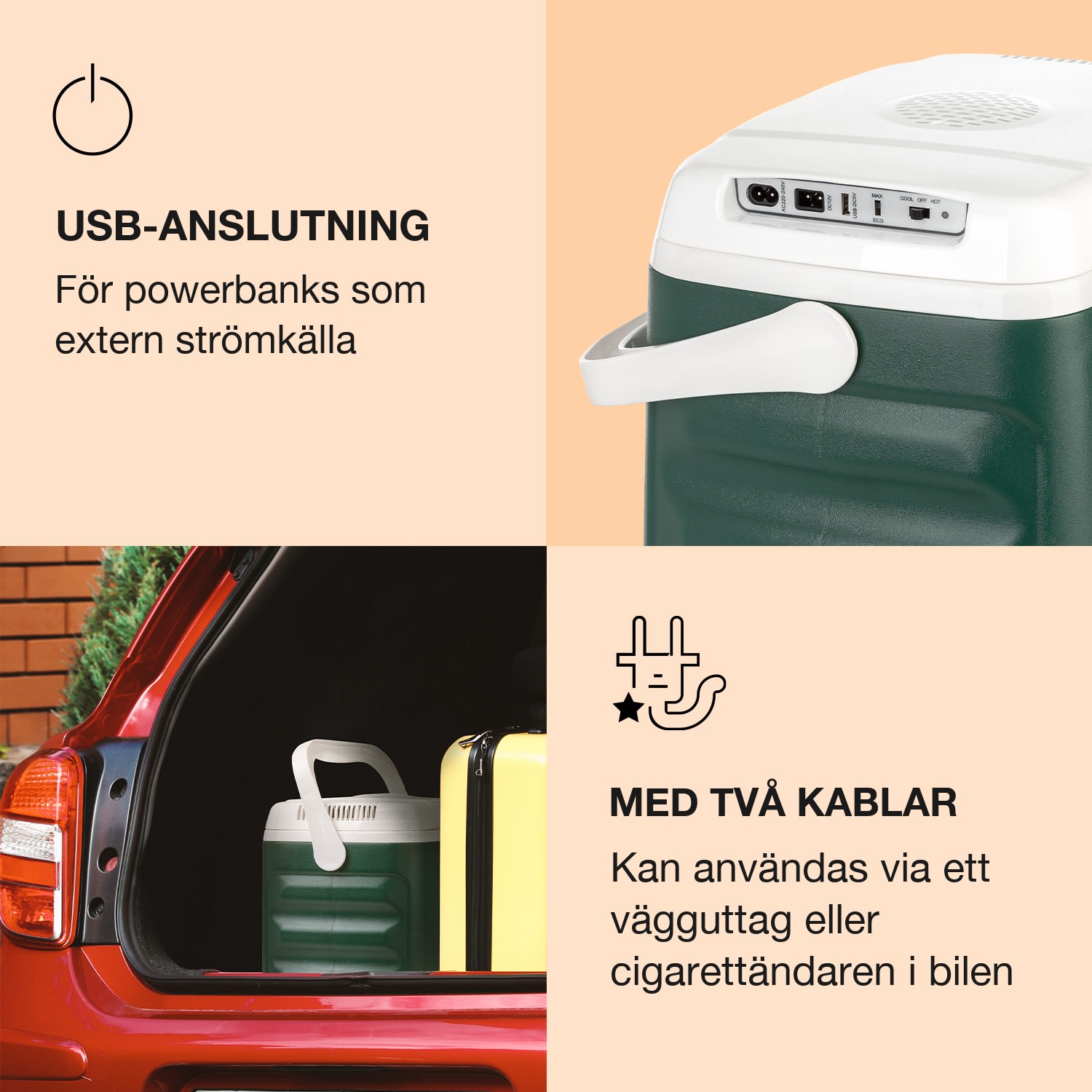 BeerBelly 21 elektrisk kylbox kyl- & värmhållningsfunktion USB-Port ECO-läge Mörkgrön