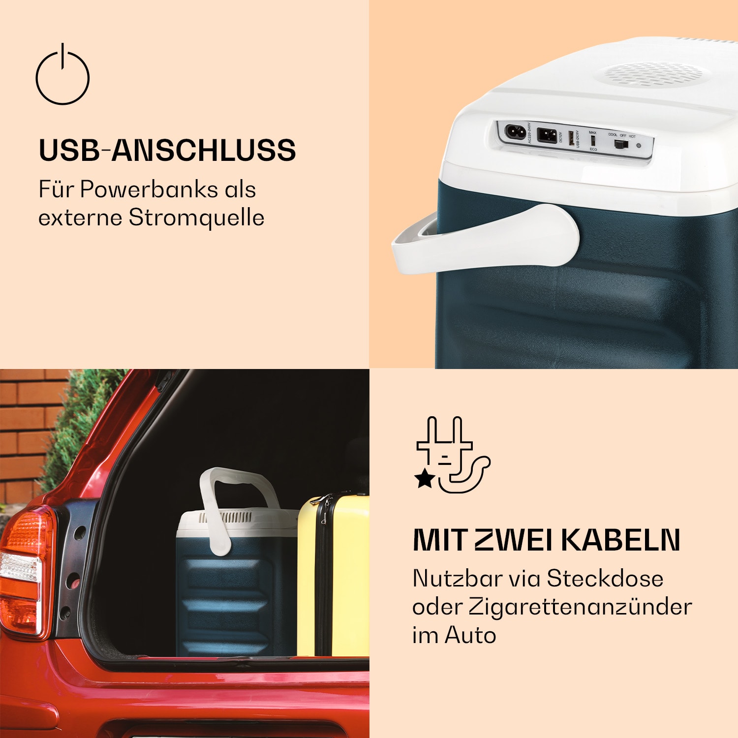 BeerBelly 29 Glacière électrique Fonction de refroidissement et de réchauffement Port USB Mode ECO Bleu Océan