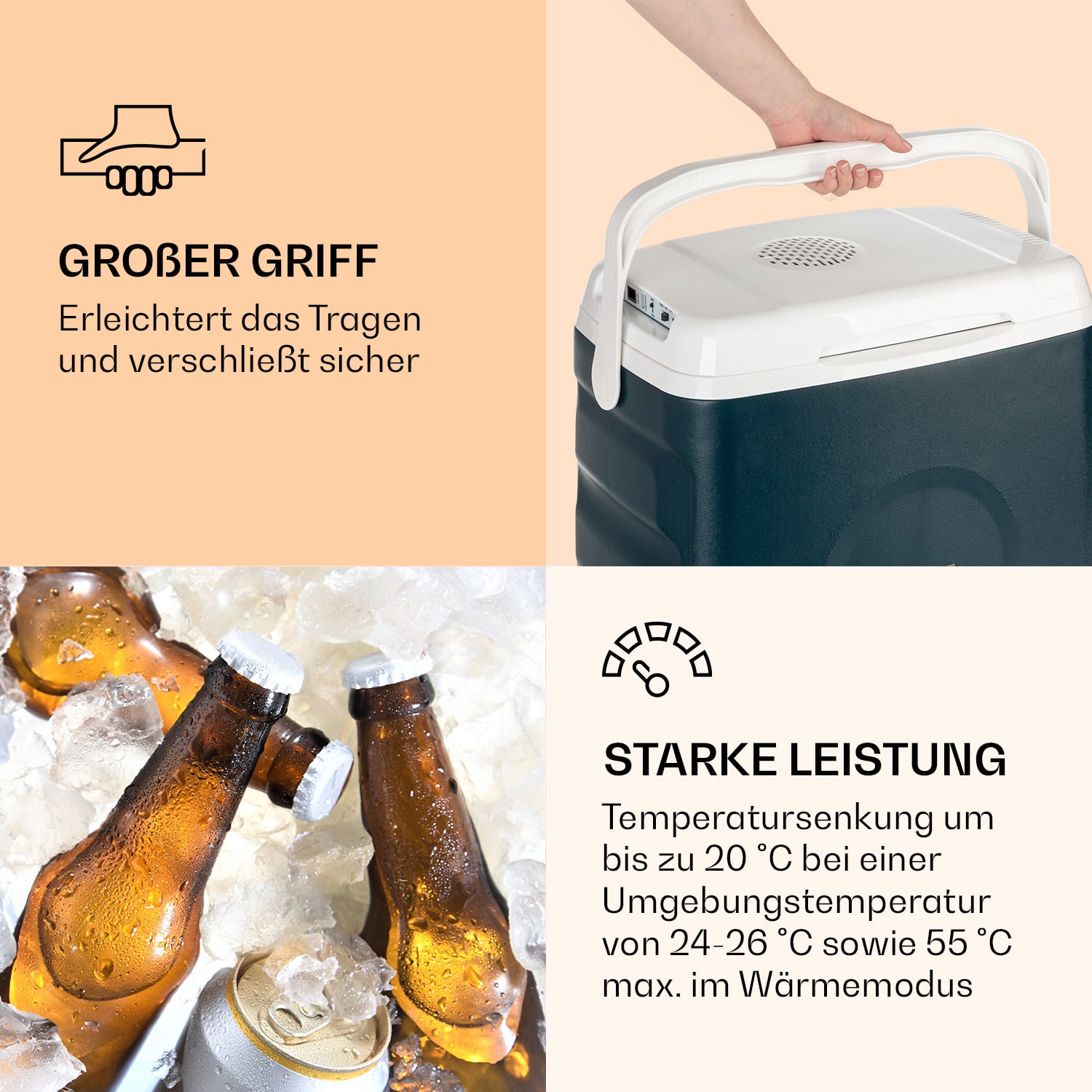 BeerBelly 29 Glacière électrique Fonction de refroidissement et de réchauffement Port USB Mode ECO Bleu Océan