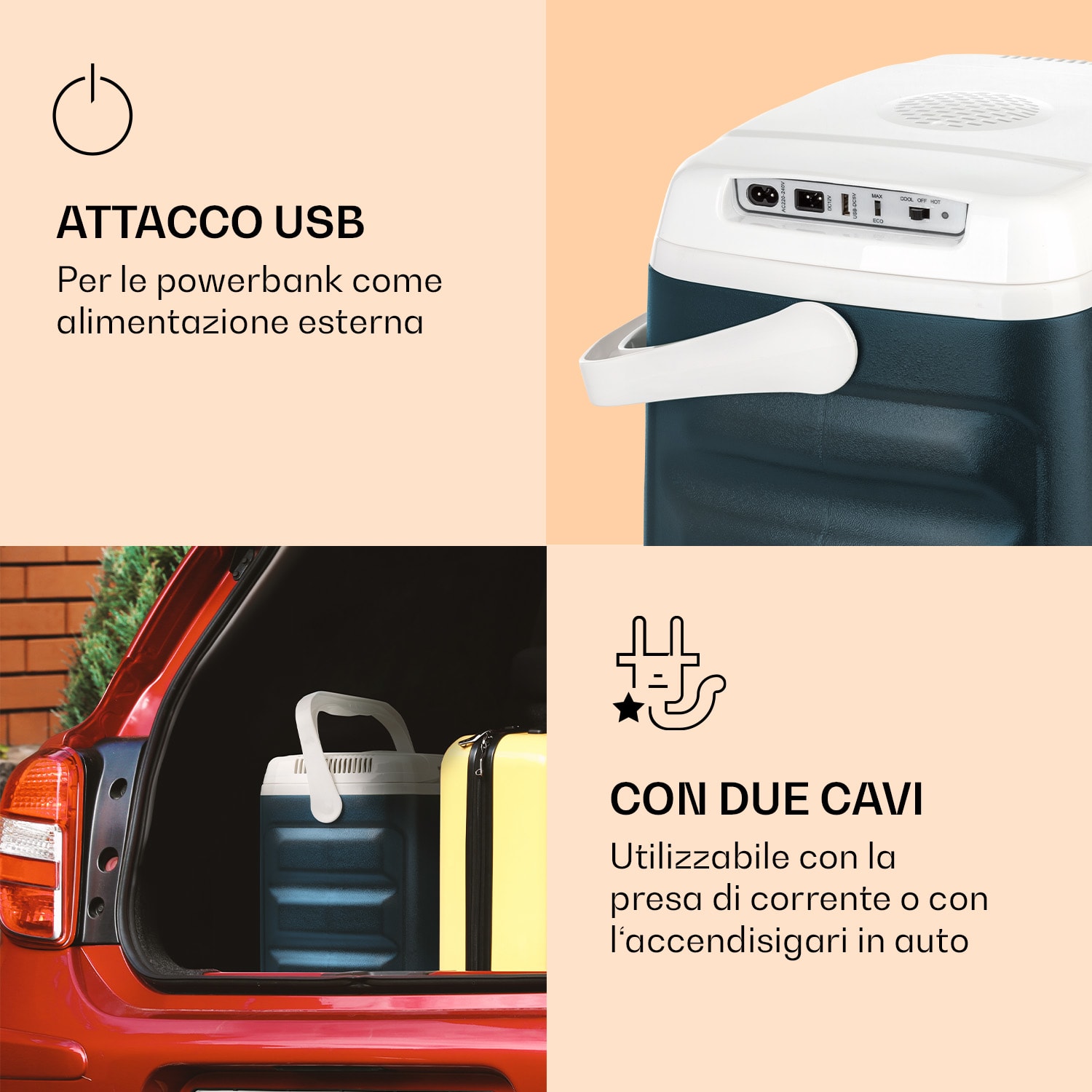 BeerBelly 29, borsa termica elettrica, raffreddamento & mantenimento calore, USB, modalità ECO Blue Ocean